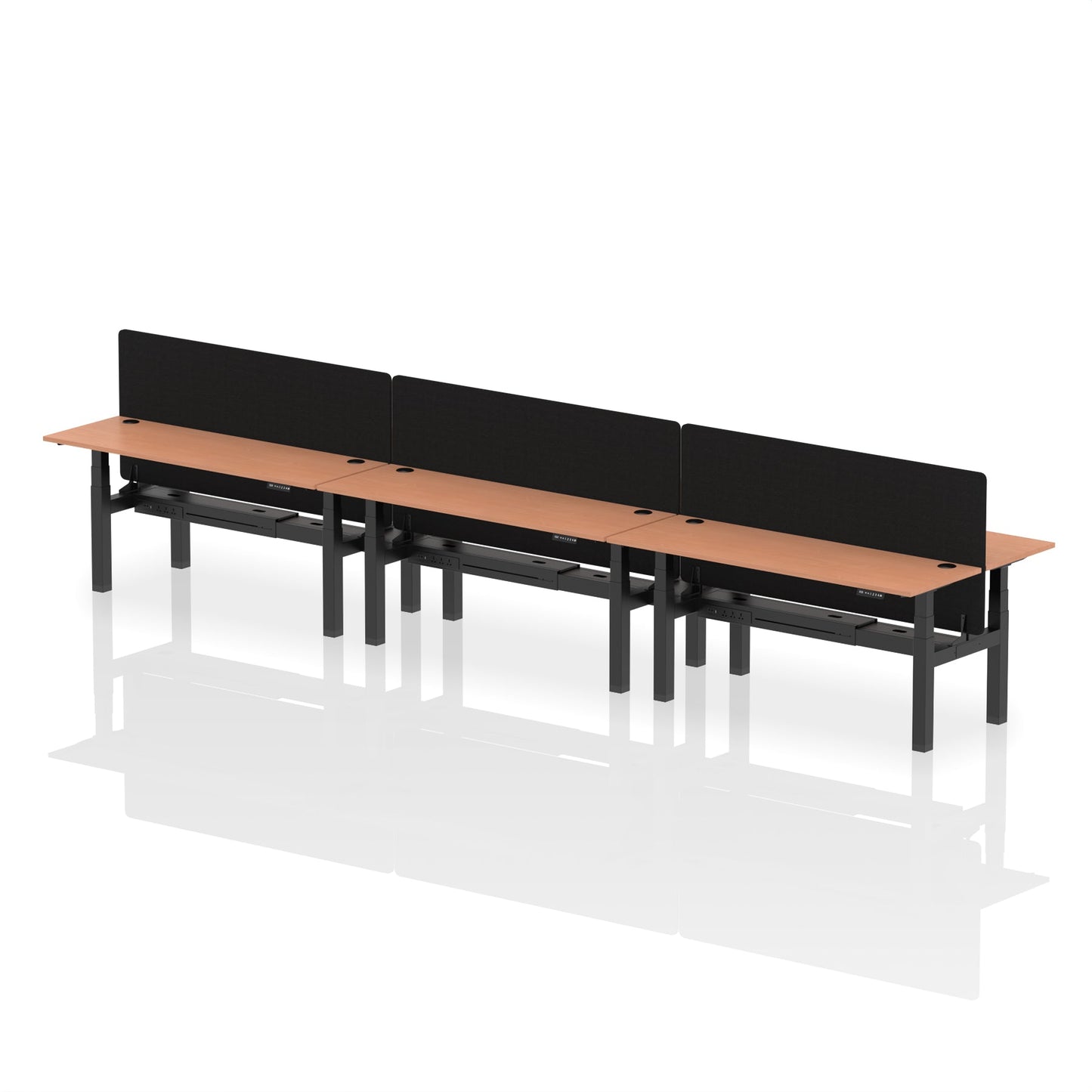 Air Back-to-Back Slimline Height Adjustable Bench Desk - 6 Person with Black Straight Screen - Ergometric