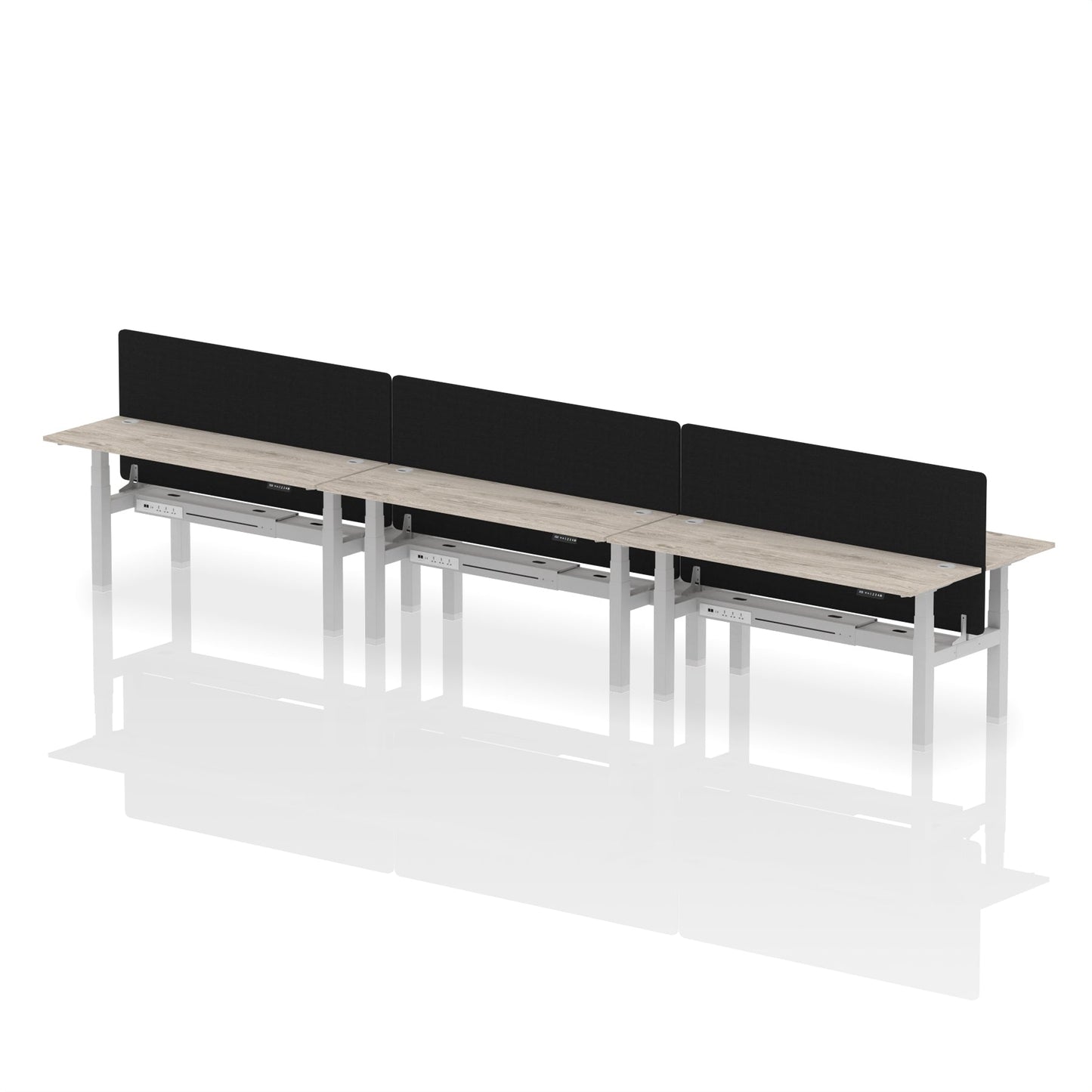 Air Back-to-Back Slimline Height Adjustable Bench Desk - 6 Person with Black Straight Screen - Ergometric