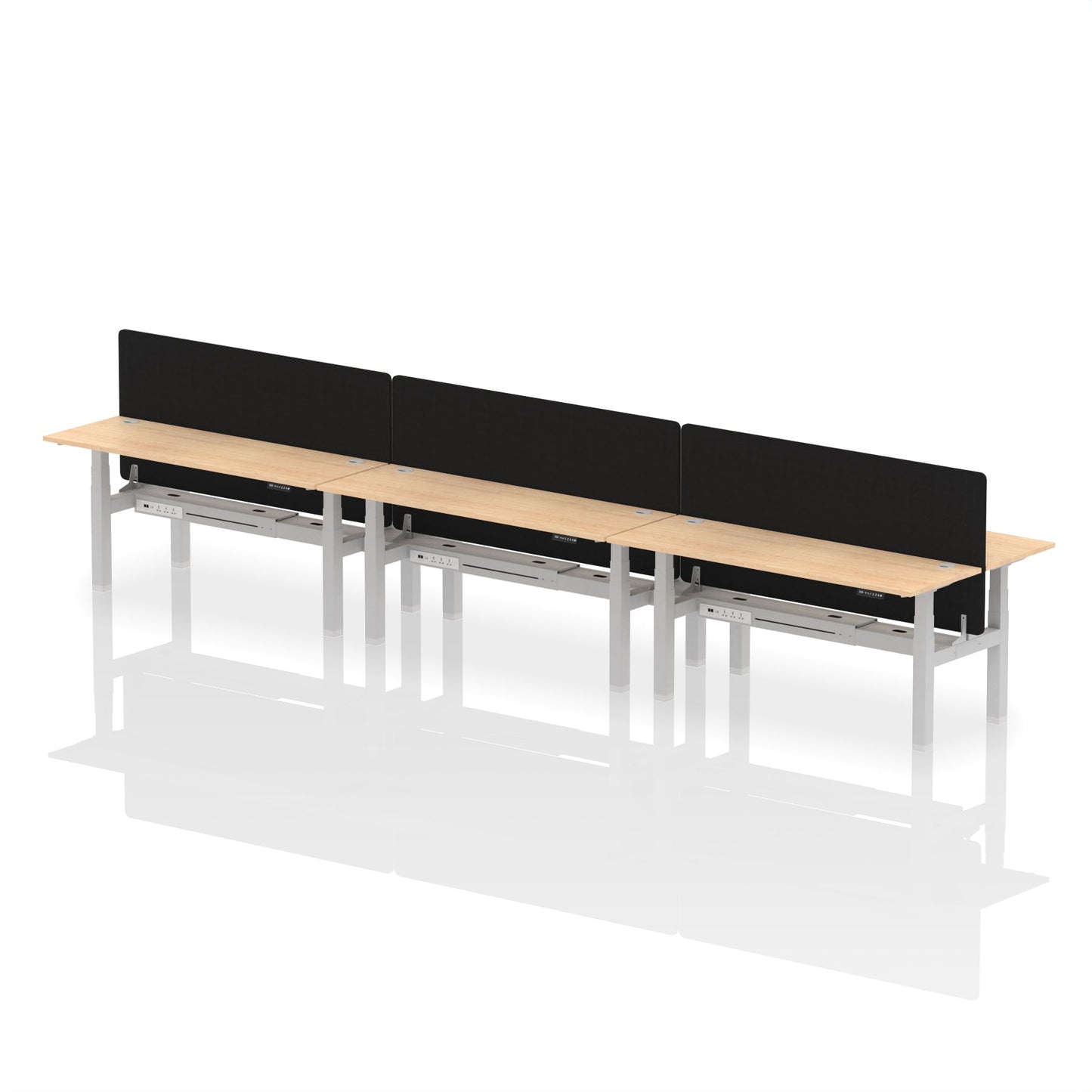 Air Back-to-Back Slimline Height Adjustable Bench Desk - 6 Person with Black Straight Screen - Ergometric