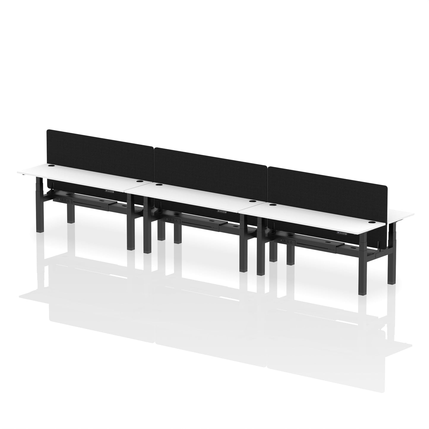 Air Back-to-Back Slimline Height Adjustable Bench Desk - 6 Person with Black Straight Screen - Ergometric