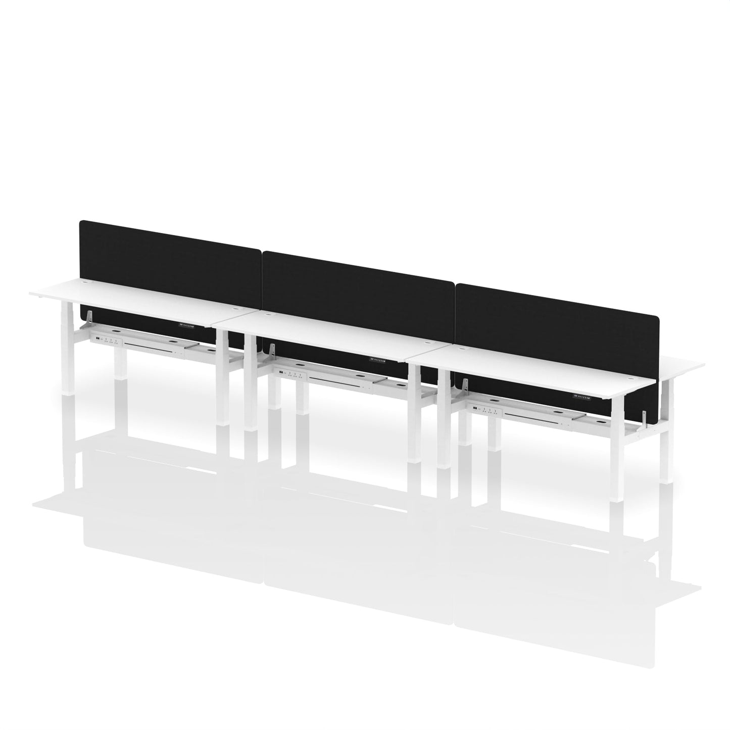 Air Back-to-Back Slimline Height Adjustable Bench Desk - 6 Person with Black Straight Screen - Ergometric