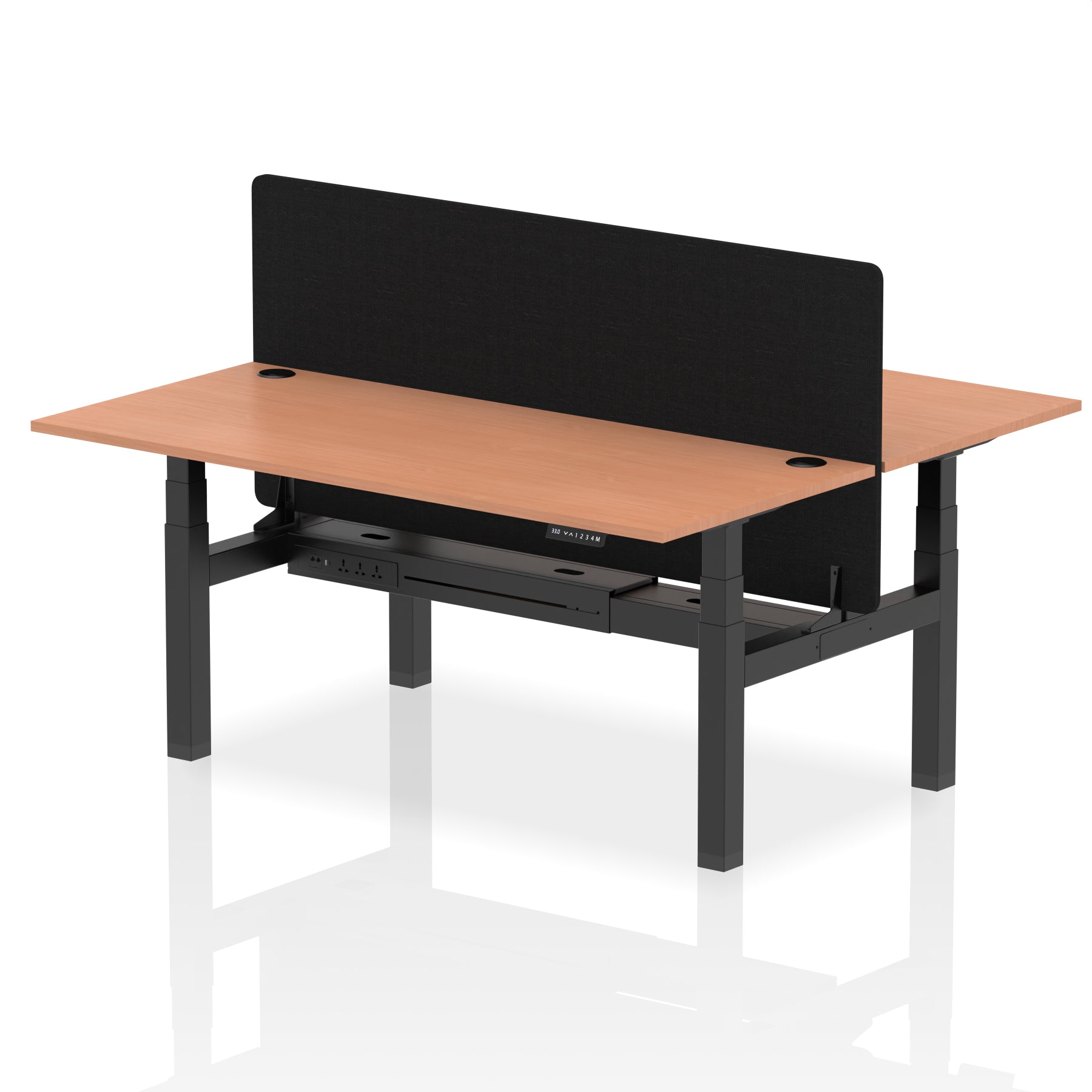 Air Back-to-Back Height Adjustable Bench Desk - 2 Person with Black Straight Screen - Ergometric
