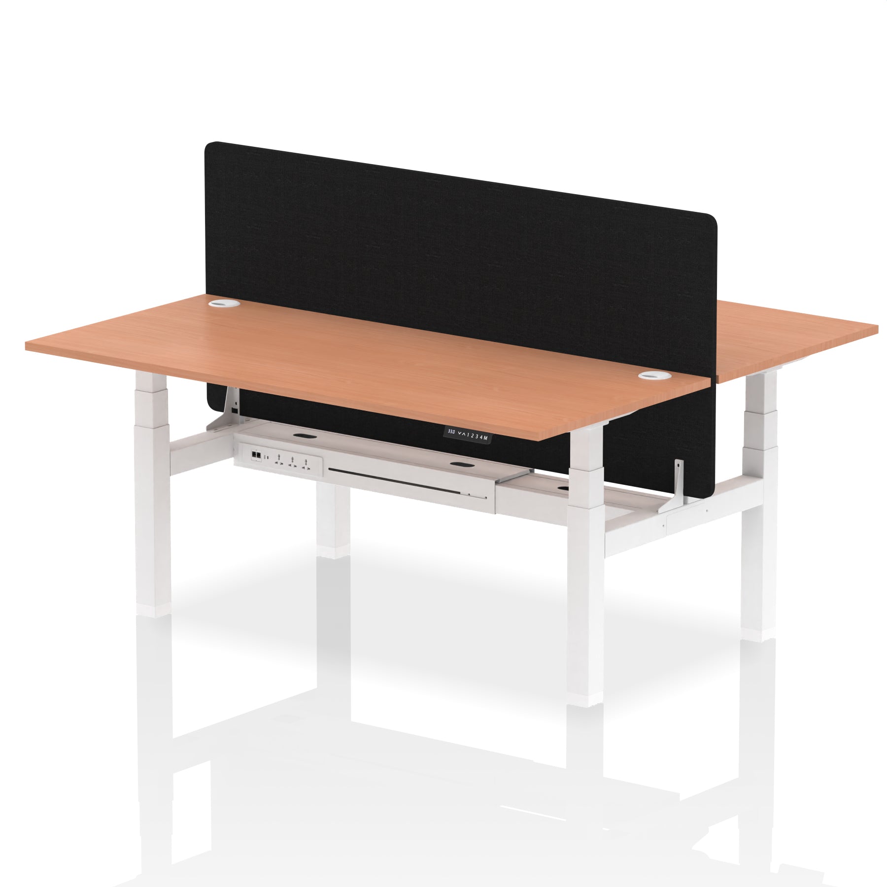 Air Back-to-Back Height Adjustable Bench Desk - 2 Person with Black Straight Screen - Ergometric