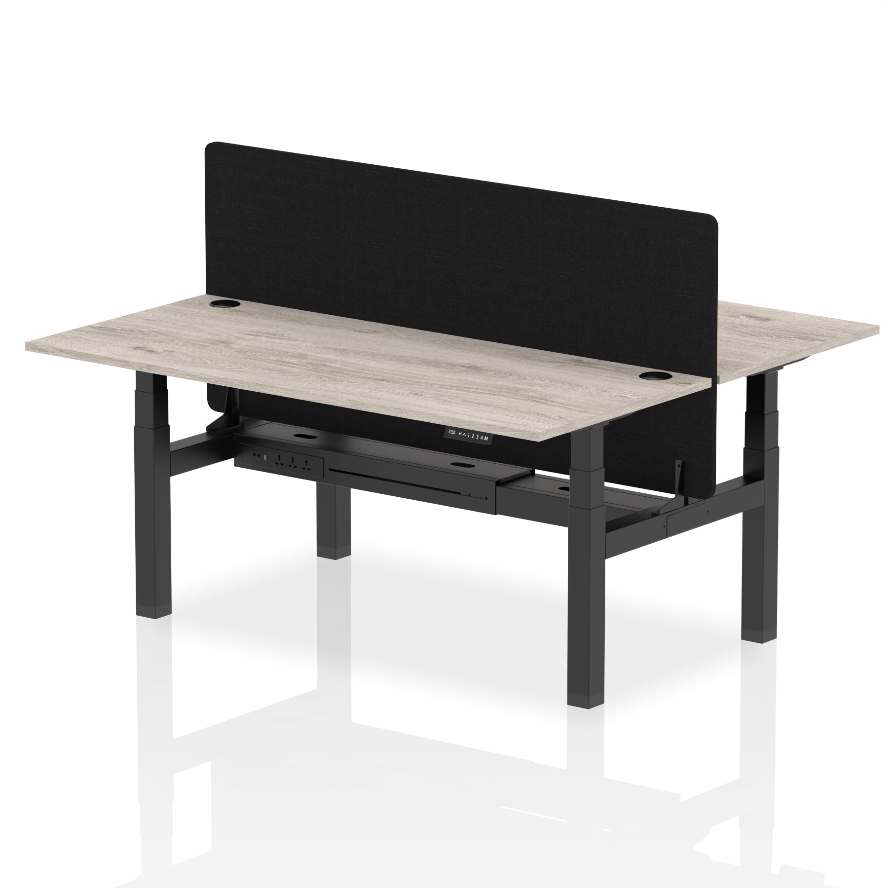 Air Back-to-Back Height Adjustable Bench Desk - 2 Person with Black Straight Screen - Ergometric