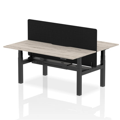 Air Back-to-Back Scalloped Edge Height Adjustable Bench Desk - 2 Person with Black Straight Screen - Ergometric