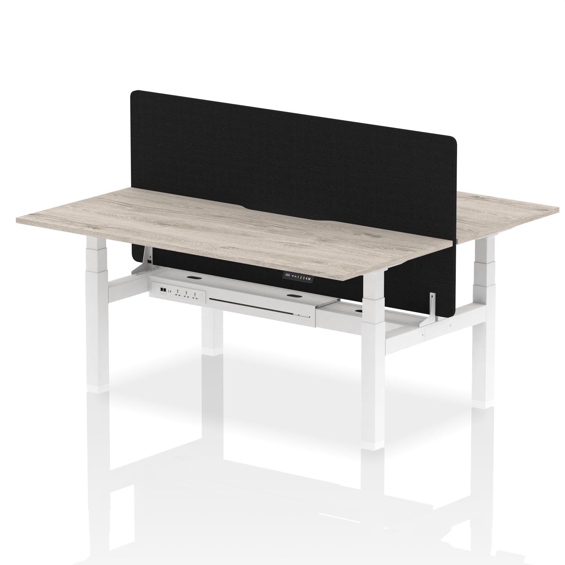 Air Back-to-Back Scalloped Edge Height Adjustable Bench Desk - 2 Person with Black Straight Screen - Ergometric