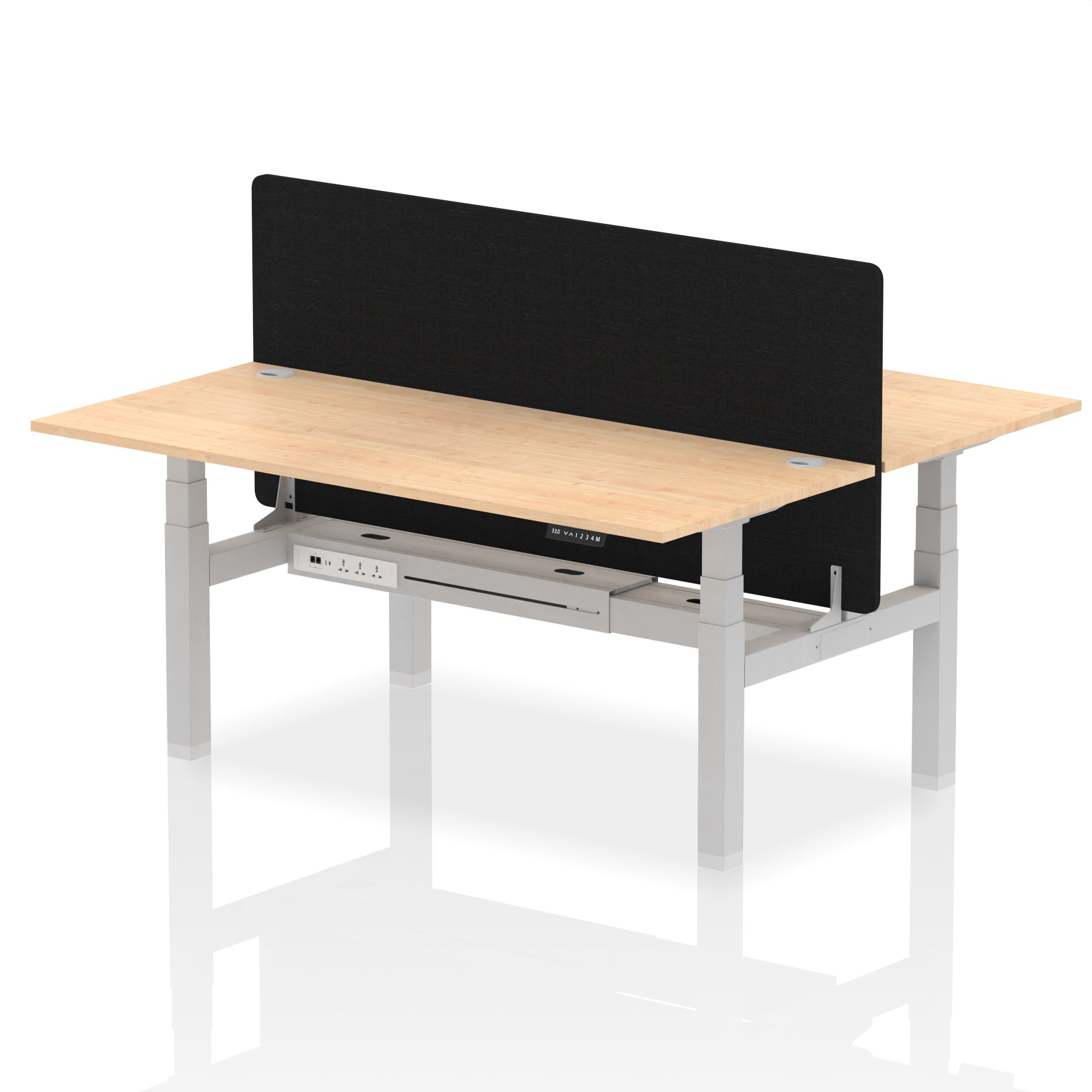 Air Back-to-Back Height Adjustable Bench Desk - 2 Person with Black Straight Screen - Ergometric