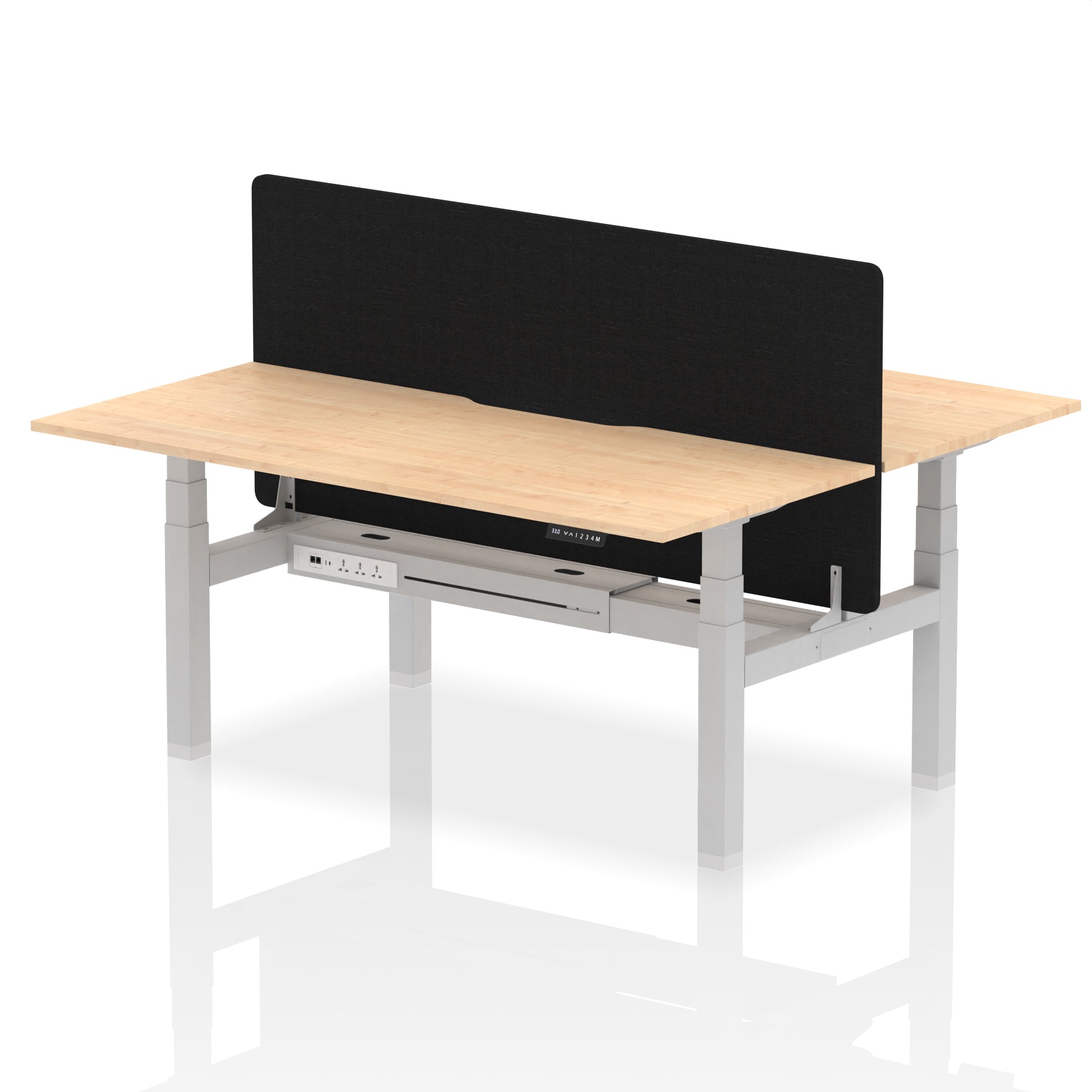 Air Back-to-Back Scalloped Edge Height Adjustable Bench Desk - 2 Person with Black Straight Screen - Ergometric