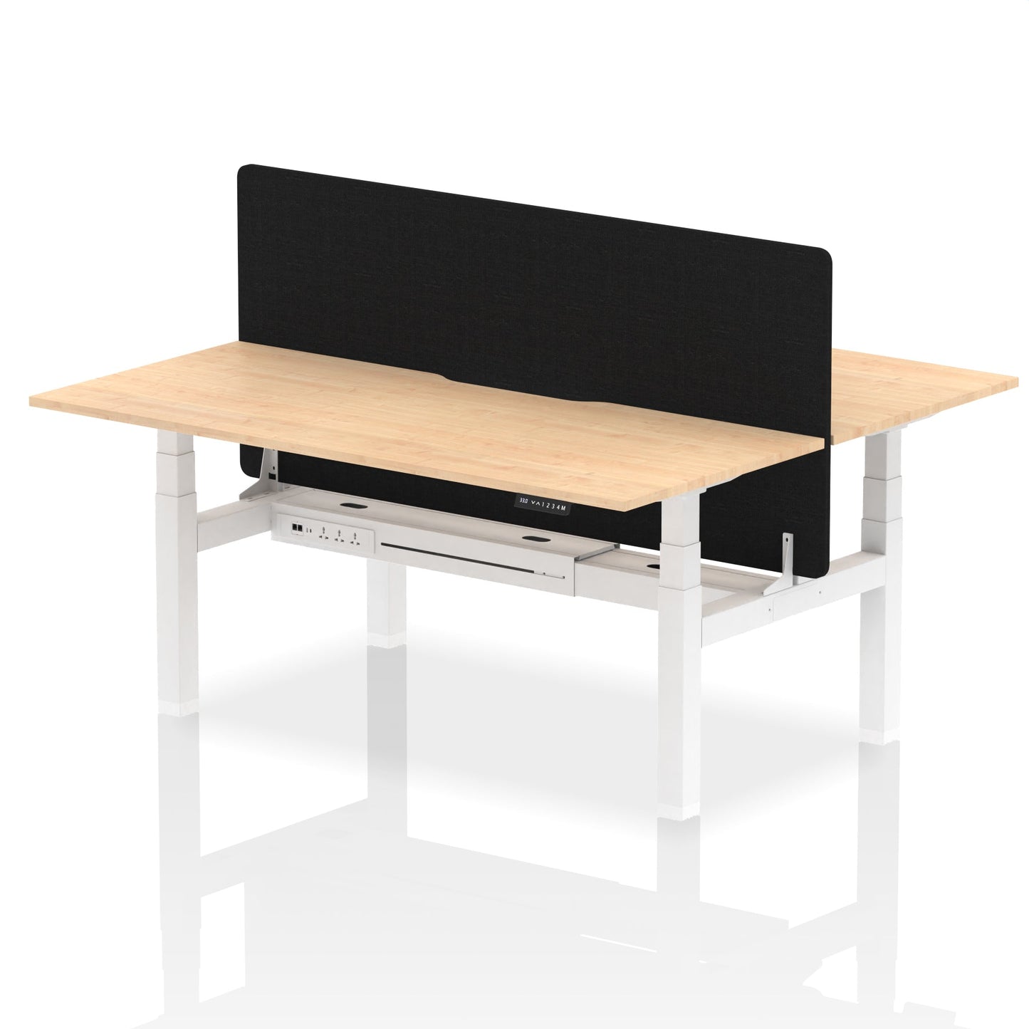 Air Back-to-Back Scalloped Edge Height Adjustable Bench Desk - 2 Person with Black Straight Screen - Ergometric