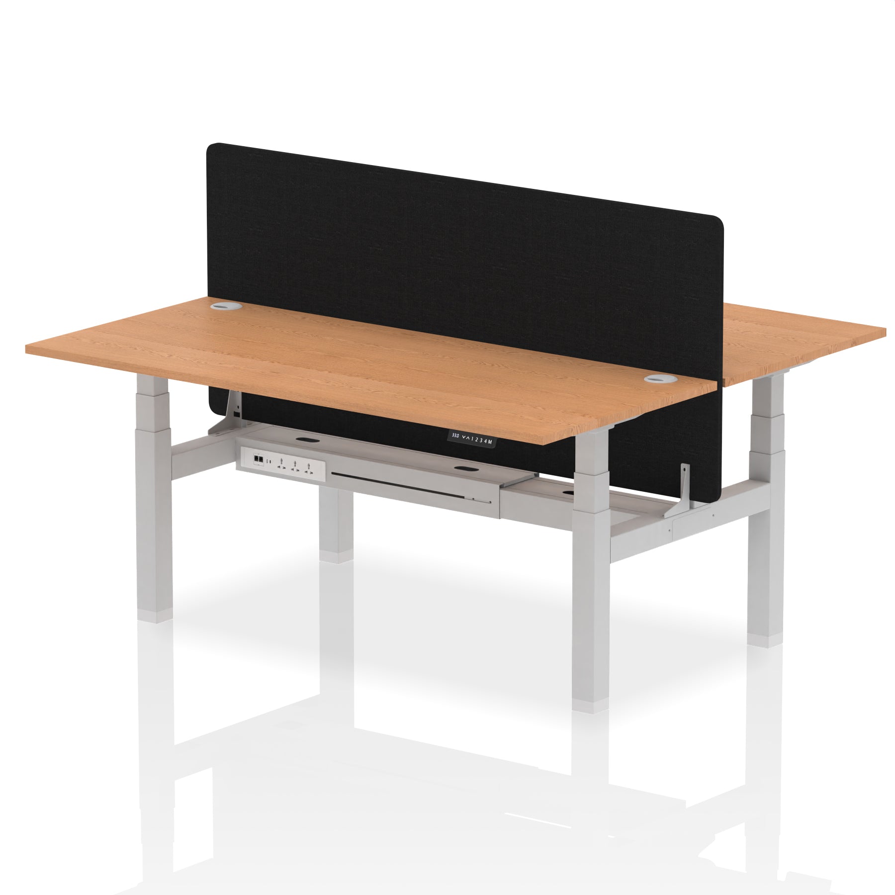 Air Back-to-Back Height Adjustable Bench Desk - 2 Person with Black Straight Screen - Ergometric