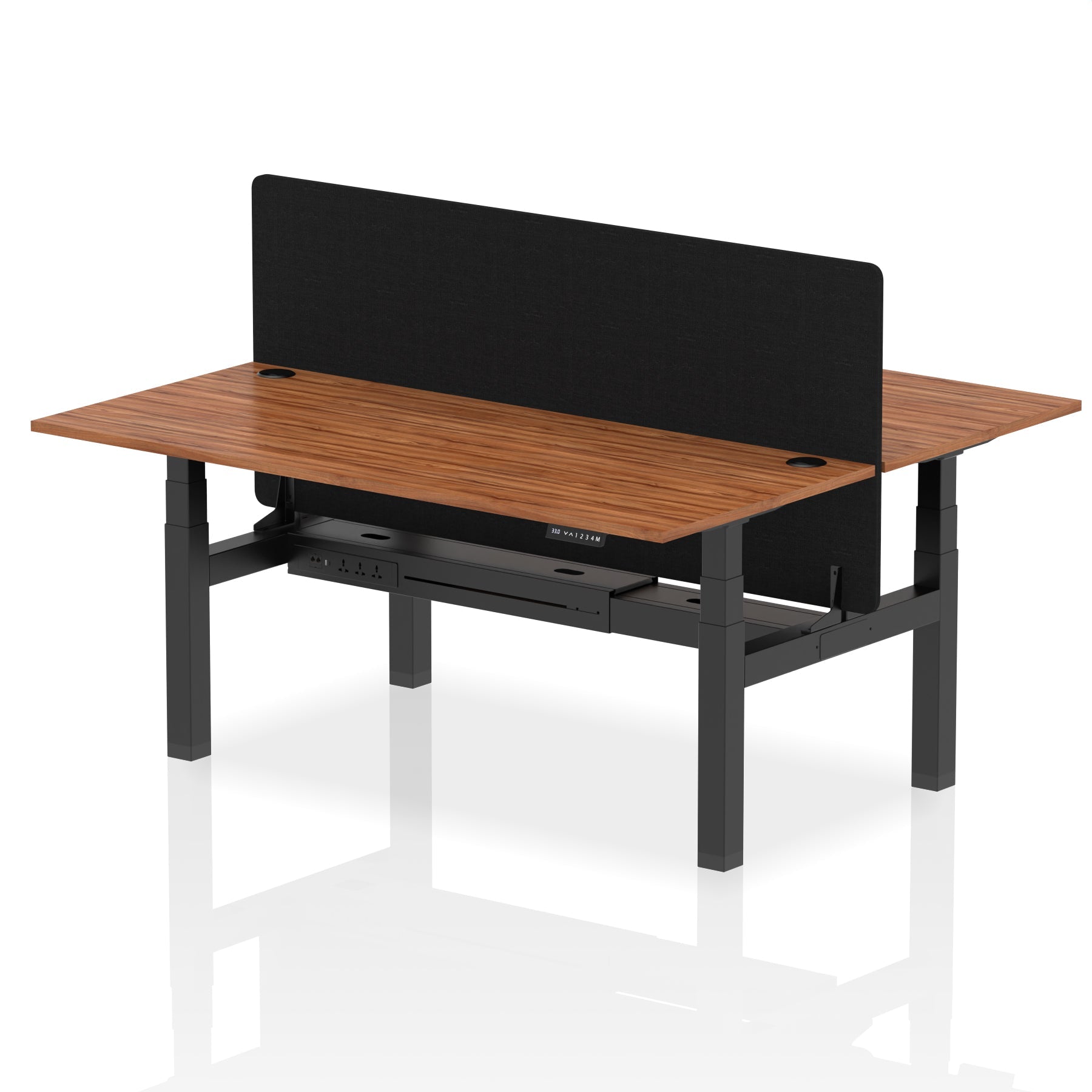 Air Back-to-Back Height Adjustable Bench Desk - 2 Person with Black Straight Screen - Ergometric