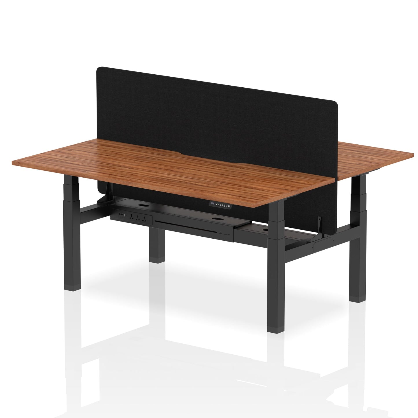 Air Back-to-Back Scalloped Edge Height Adjustable Bench Desk - 2 Person with Black Straight Screen - Ergometric