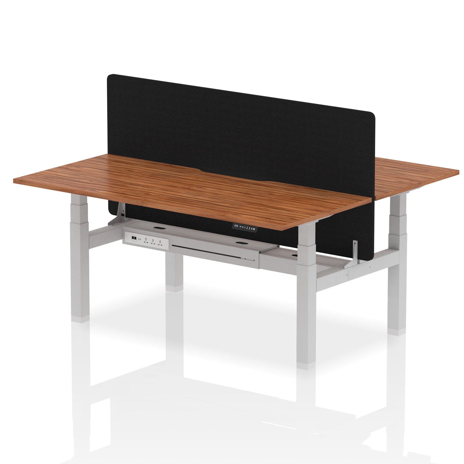 Air Back-to-Back Scalloped Edge Height Adjustable Bench Desk - 2 Person with Black Straight Screen - Ergometric