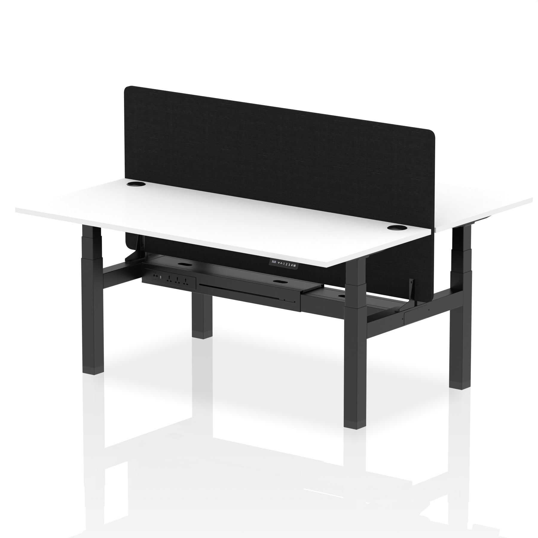 Air Back-to-Back Height Adjustable Bench Desk - 2 Person with Black Straight Screen - Ergometric