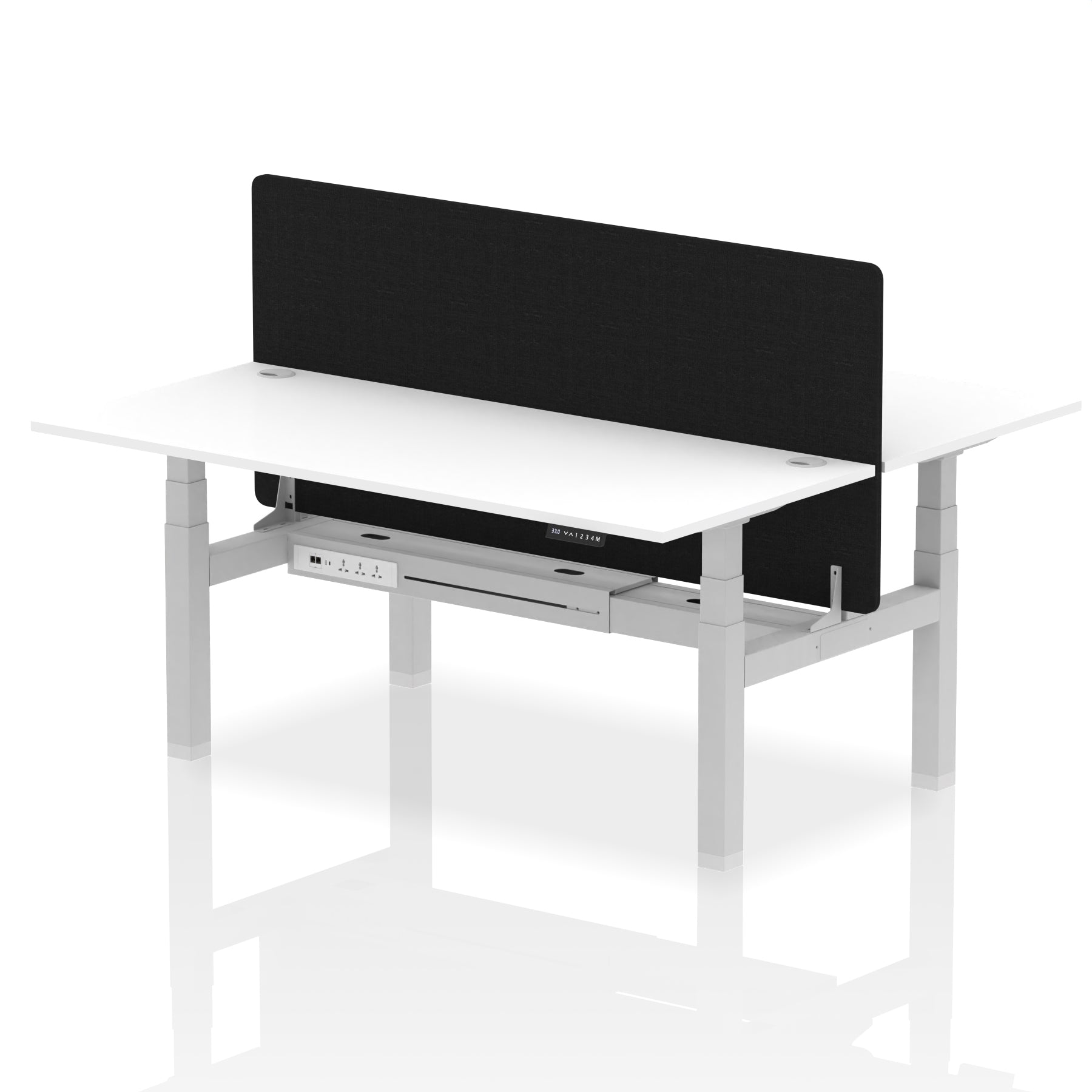 Air Back-to-Back Height Adjustable Bench Desk - 2 Person with Black Straight Screen - Ergometric