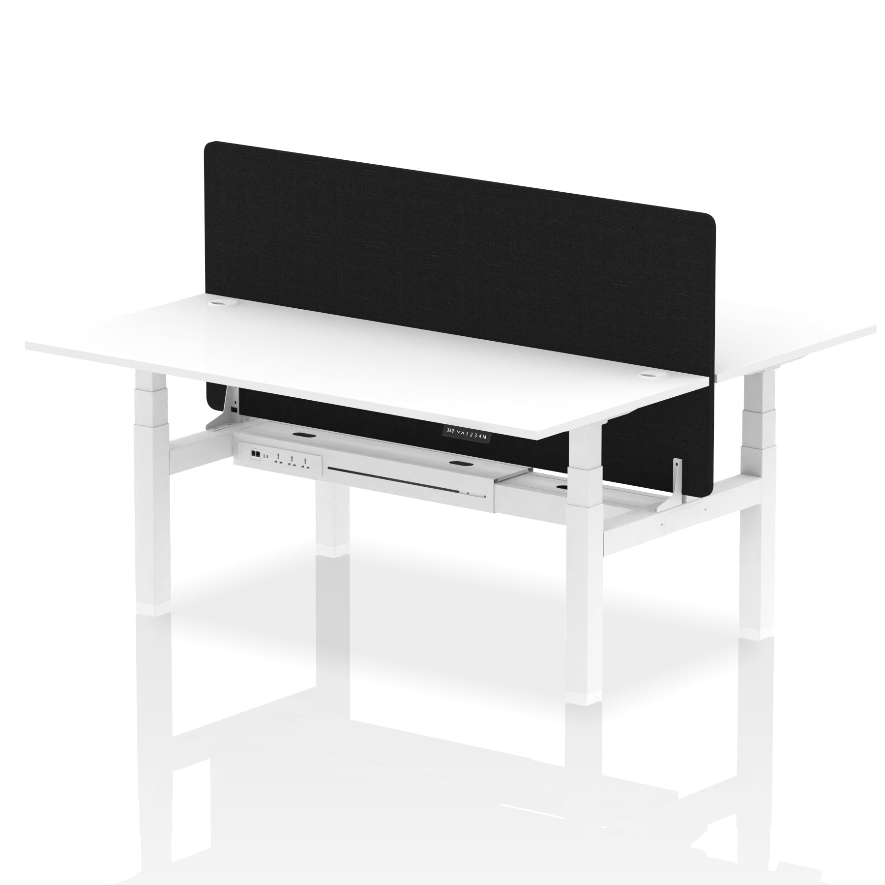 Air Back-to-Back Height Adjustable Bench Desk - 2 Person with Black Straight Screen - Ergometric