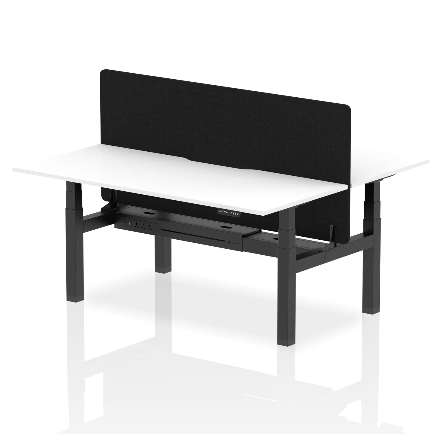 Air Back-to-Back Scalloped Edge Height Adjustable Bench Desk - 2 Person with Black Straight Screen - Ergometric