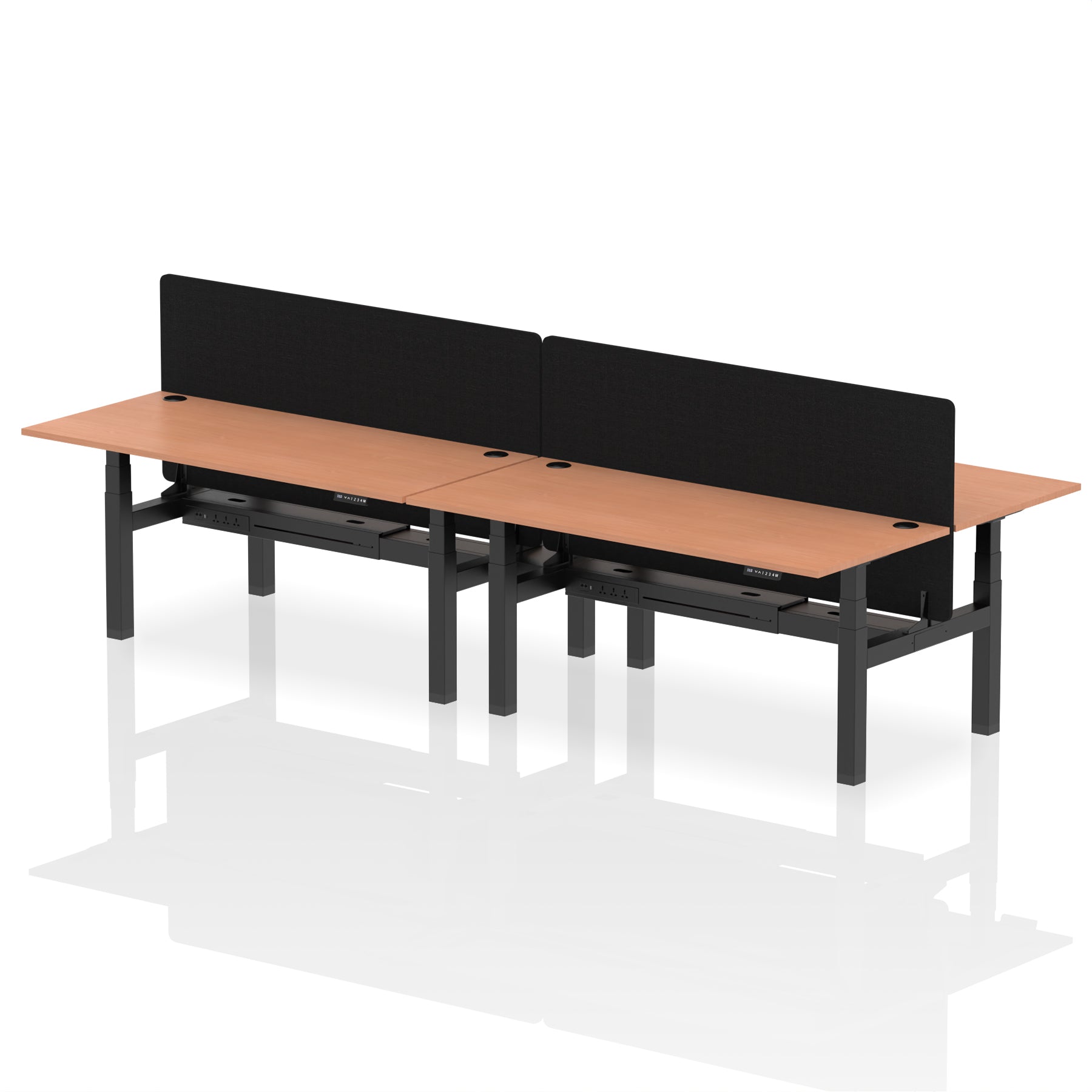 Air Back-to-Back Height Adjustable Bench Desk - 4 Person with Black Straight Screen - Ergometric
