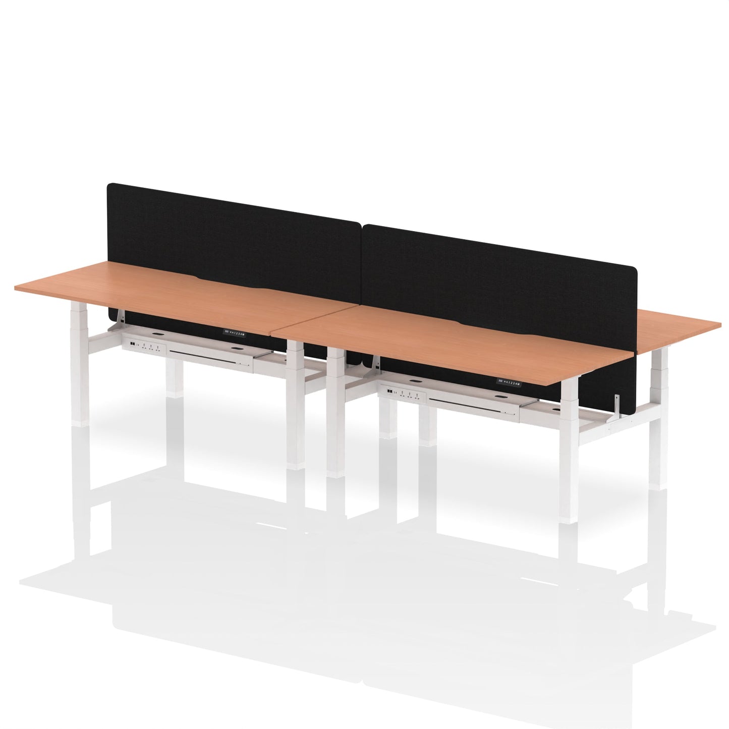 Air Back-to-Back Scalloped Edge Height Adjustable Bench Desk - 4 Person with Black Straight Screen - Ergometric