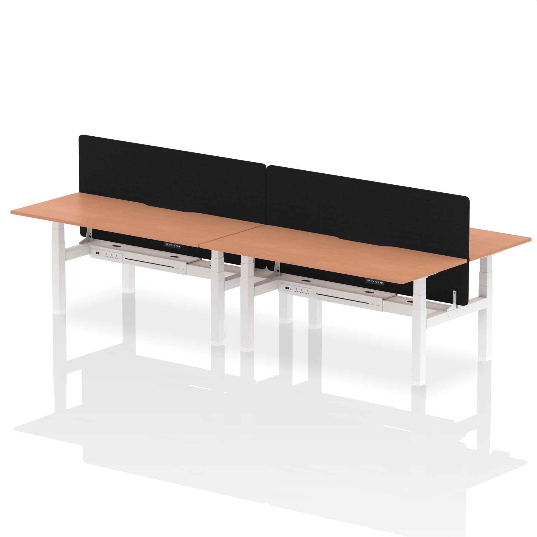 Air Back-to-Back Scalloped Edge Height Adjustable Bench Desk - 4 Person with Black Straight Screen - Ergometric