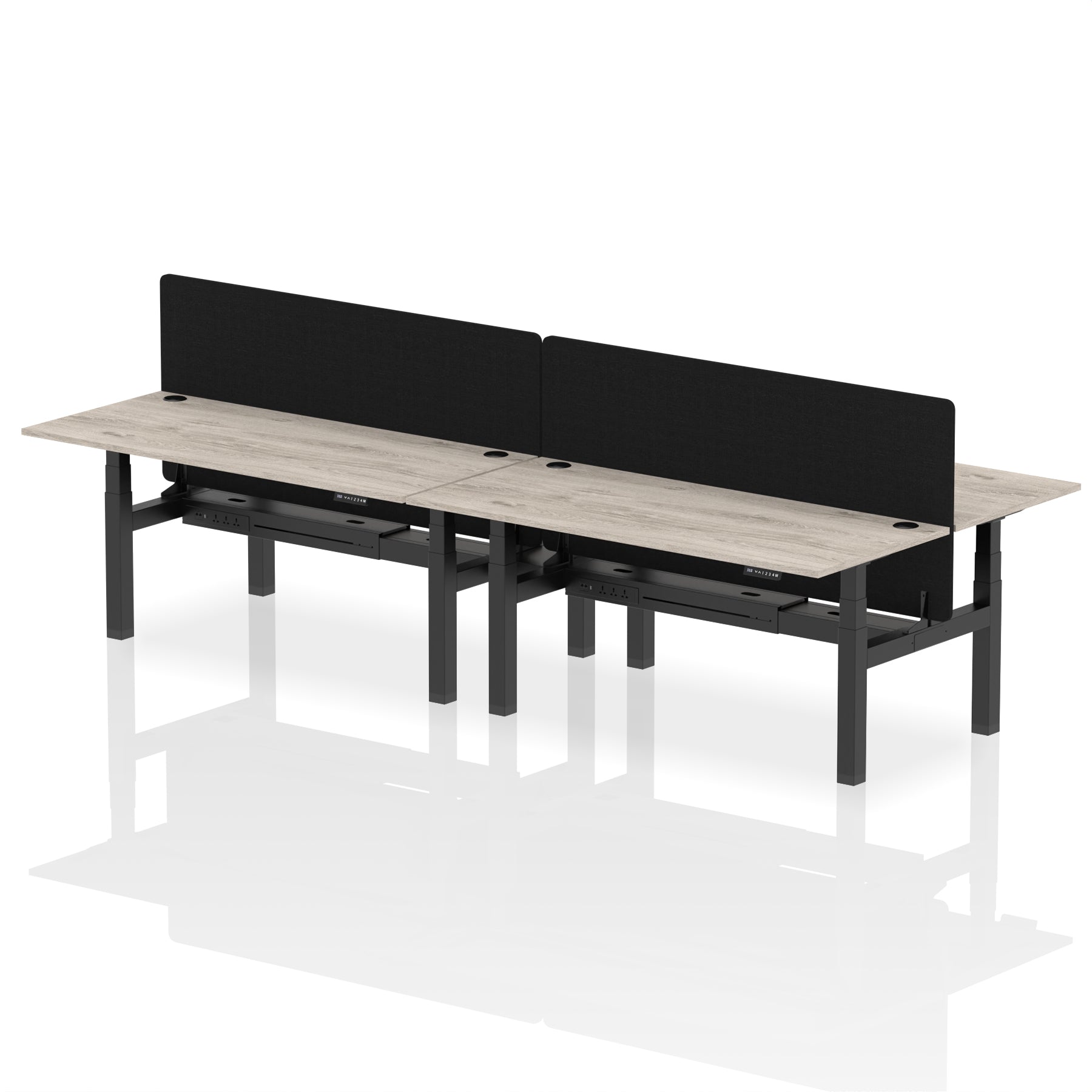 Air Back-to-Back Height Adjustable Bench Desk - 4 Person with Black Straight Screen - Ergometric