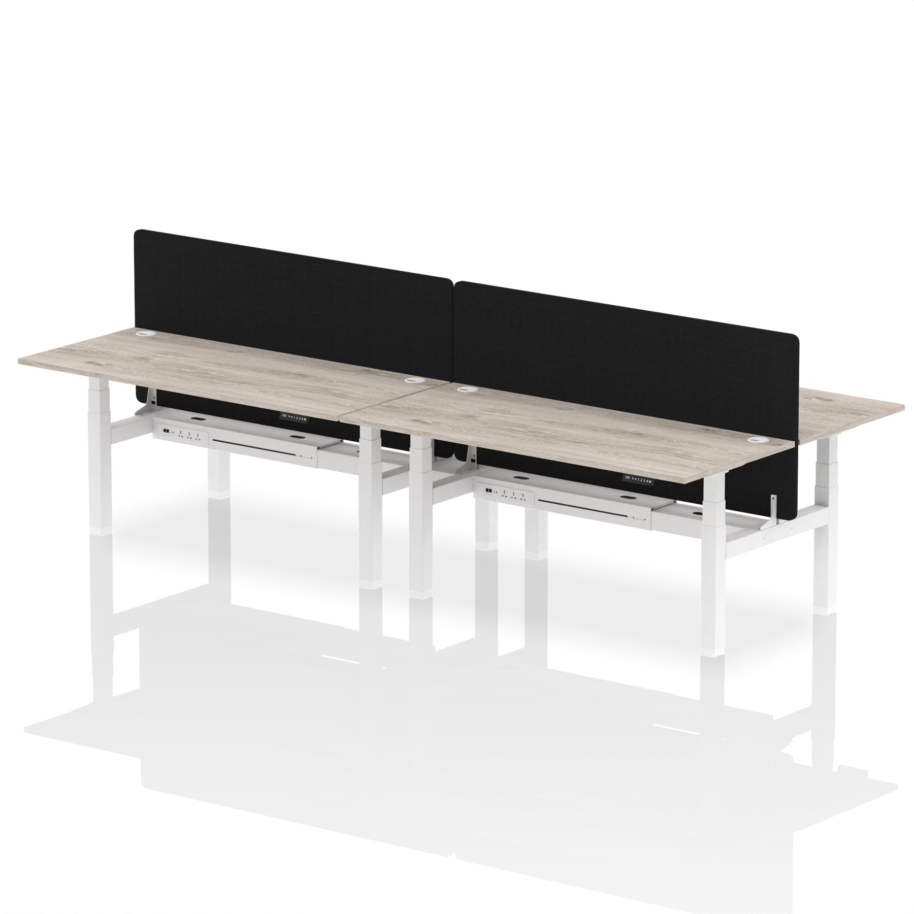 Air Back-to-Back Height Adjustable Bench Desk - 4 Person with Black Straight Screen - Ergometric