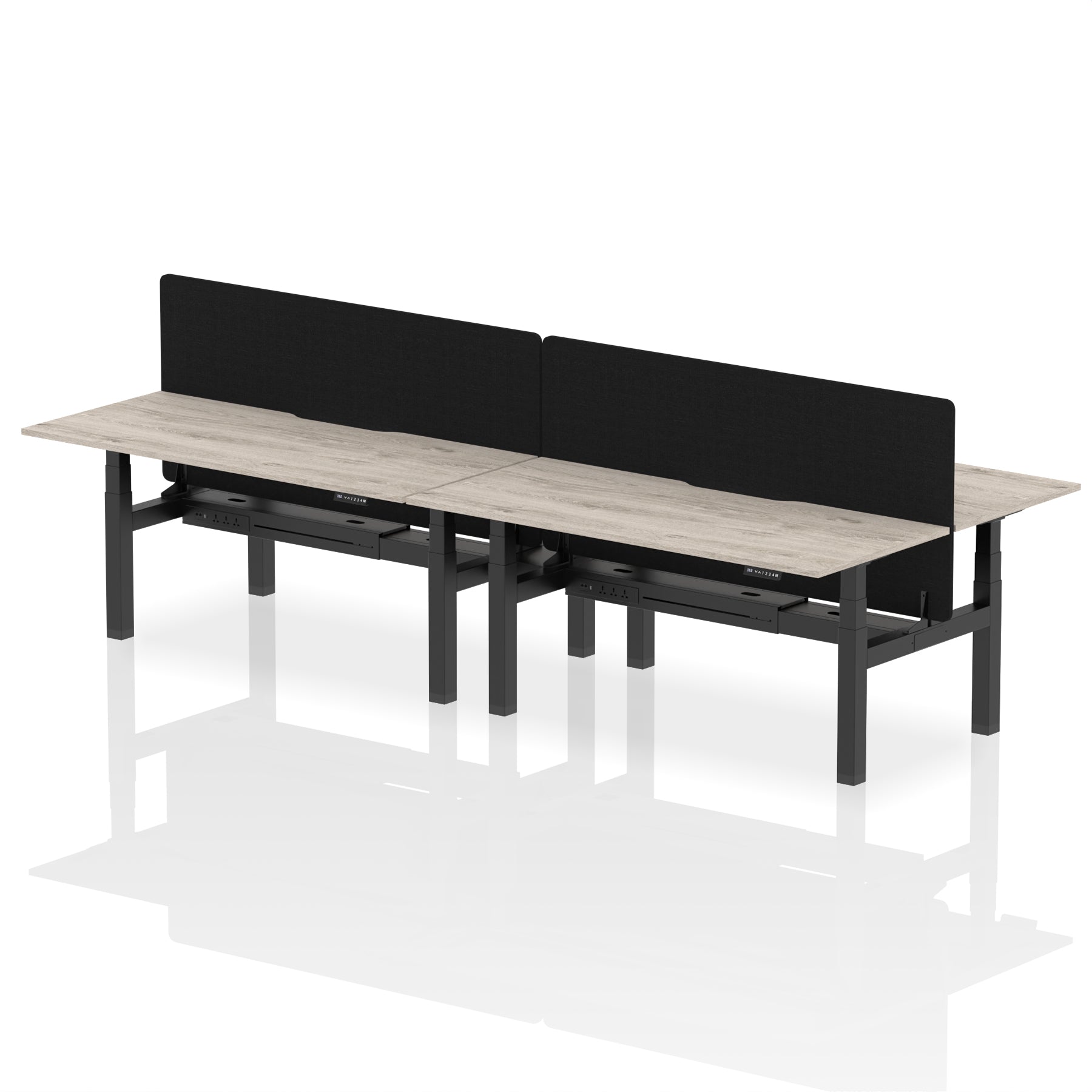 Air Back-to-Back Scalloped Edge Height Adjustable Bench Desk - 4 Person with Black Straight Screen - Ergometric