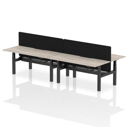 Air Back-to-Back Scalloped Edge Height Adjustable Bench Desk - 4 Person with Black Straight Screen - Ergometric