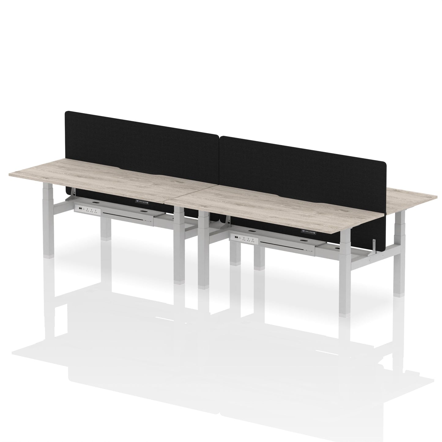Air Back-to-Back Scalloped Edge Height Adjustable Bench Desk - 4 Person with Black Straight Screen - Ergometric