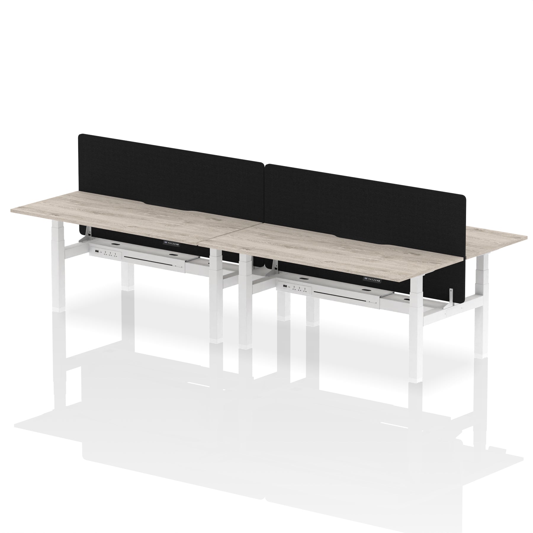 Air Back-to-Back Scalloped Edge Height Adjustable Bench Desk - 4 Person with Black Straight Screen - Ergometric