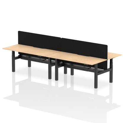 Air Back-to-Back Scalloped Edge Height Adjustable Bench Desk - 4 Person with Black Straight Screen - Ergometric
