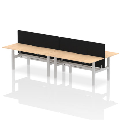 Air Back-to-Back Scalloped Edge Height Adjustable Bench Desk - 4 Person with Black Straight Screen - Ergometric