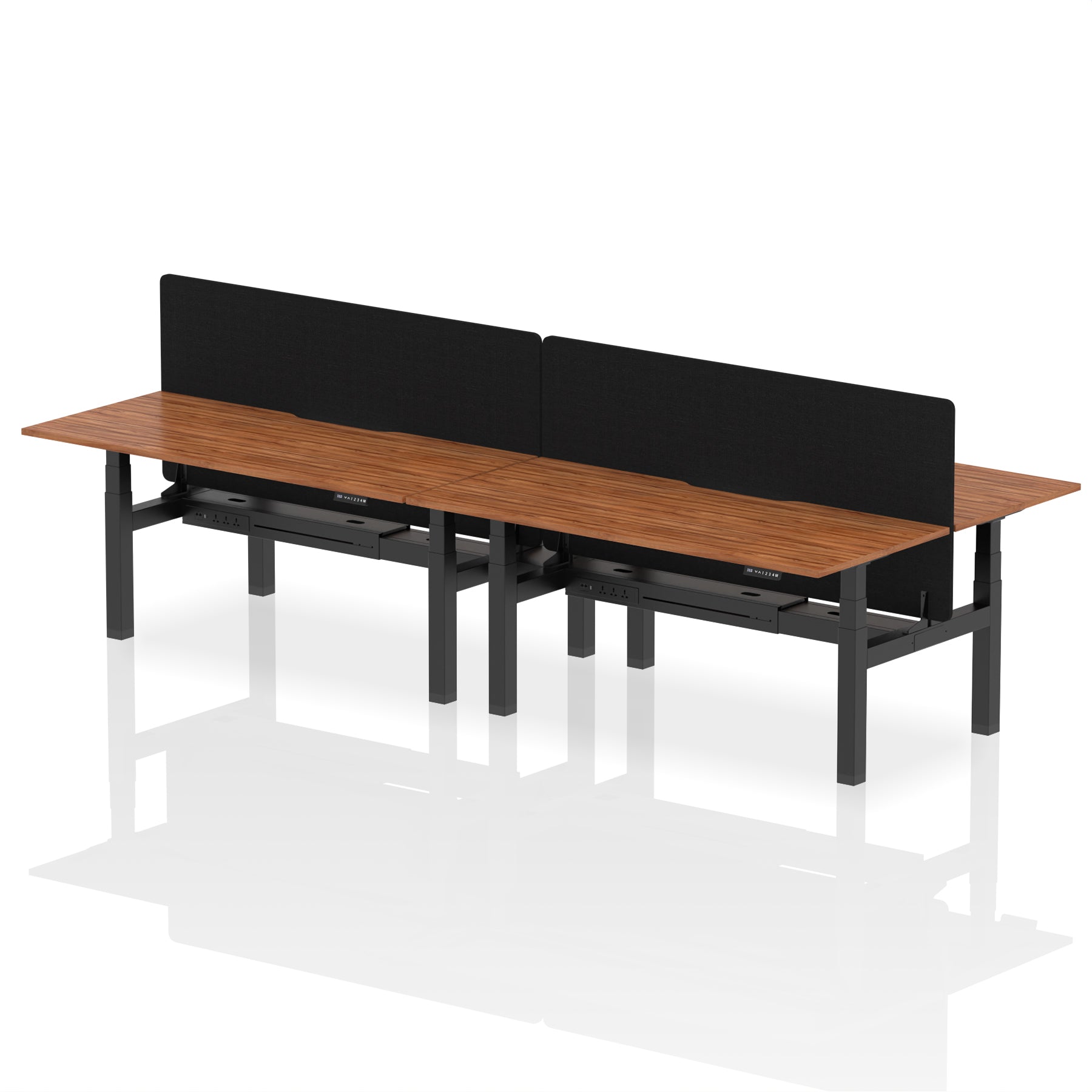 Air Back-to-Back Scalloped Edge Height Adjustable Bench Desk - 4 Person with Black Straight Screen - Ergometric