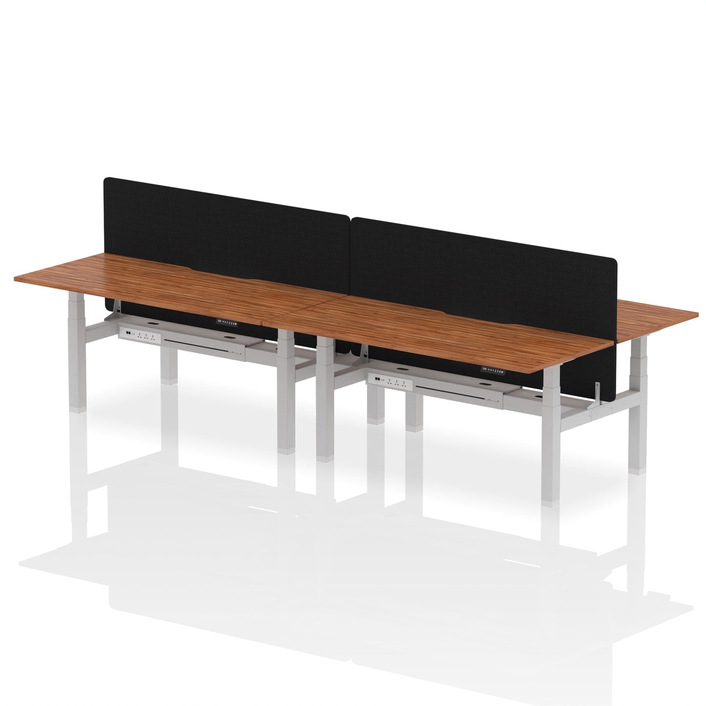 Air Back-to-Back Scalloped Edge Height Adjustable Bench Desk - 4 Person with Black Straight Screen - Ergometric