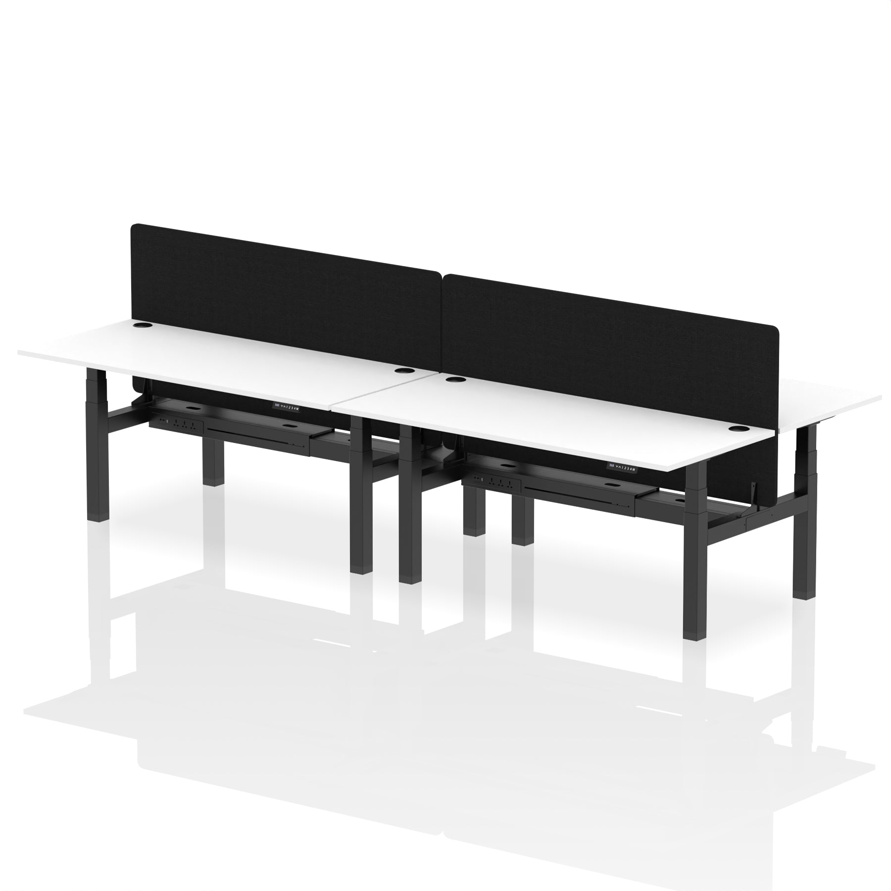 Air Back-to-Back Height Adjustable Bench Desk - 4 Person with Black Straight Screen - Ergometric