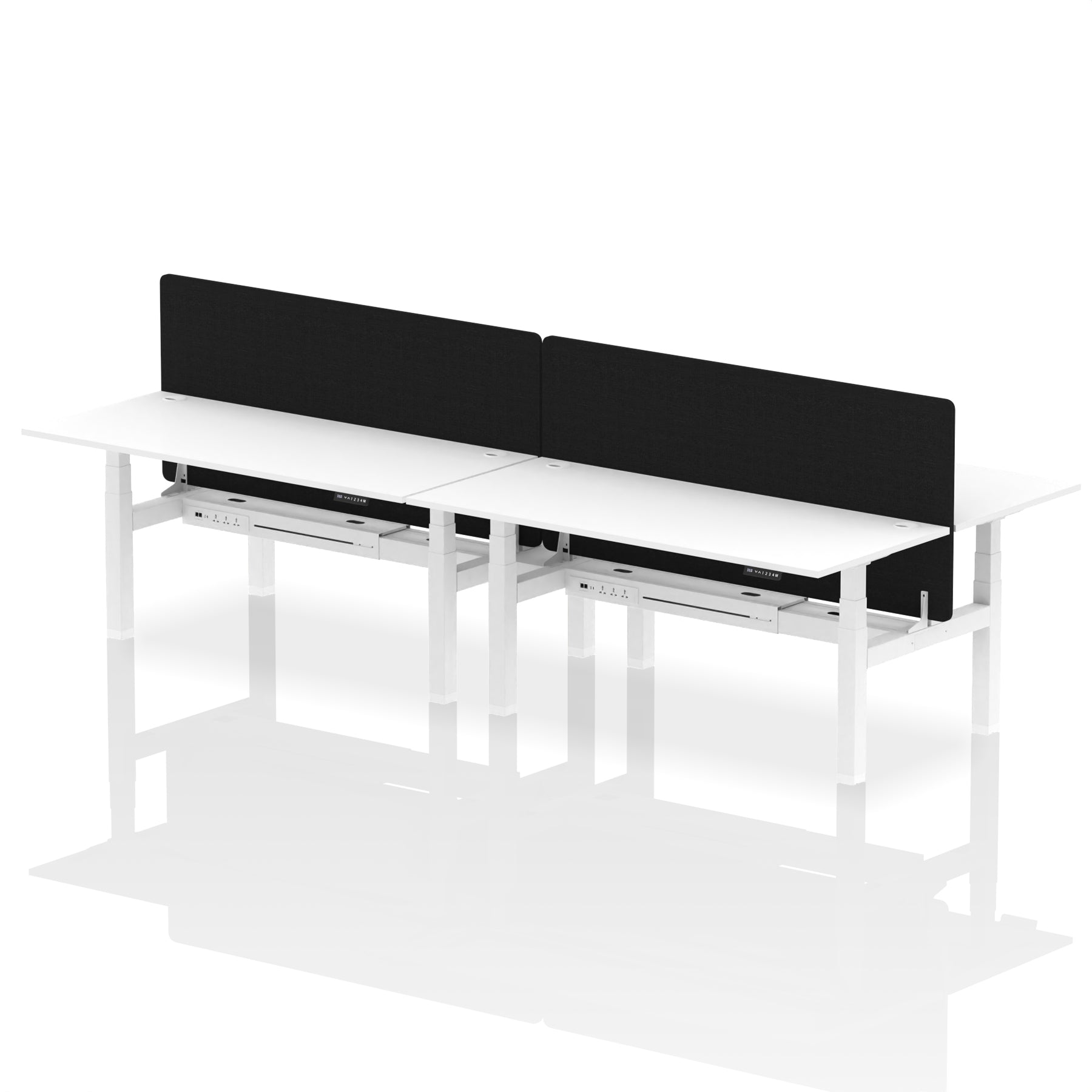 Air Back-to-Back Height Adjustable Bench Desk - 4 Person with Black Straight Screen - Ergometric