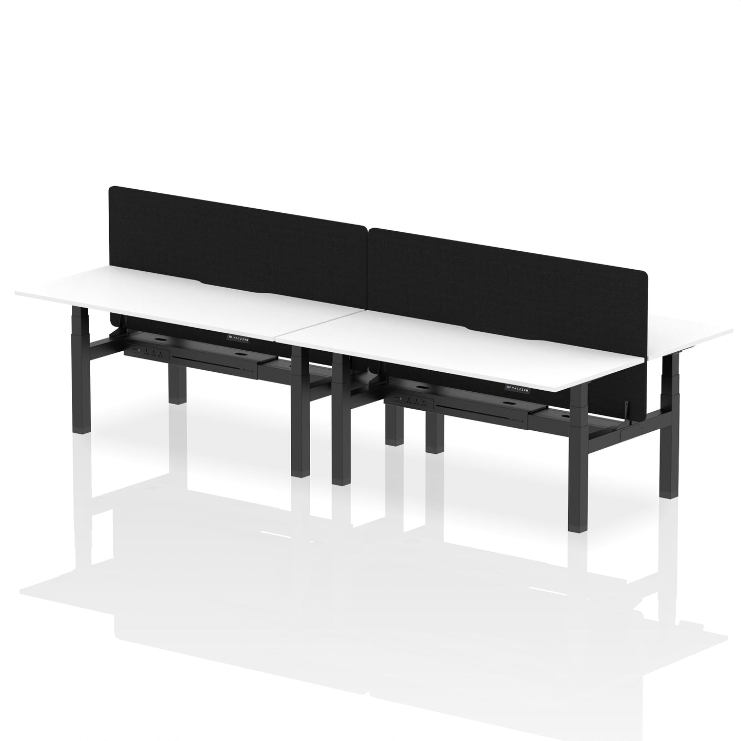 Air Back-to-Back Scalloped Edge Height Adjustable Bench Desk - 4 Person with Black Straight Screen - Ergometric