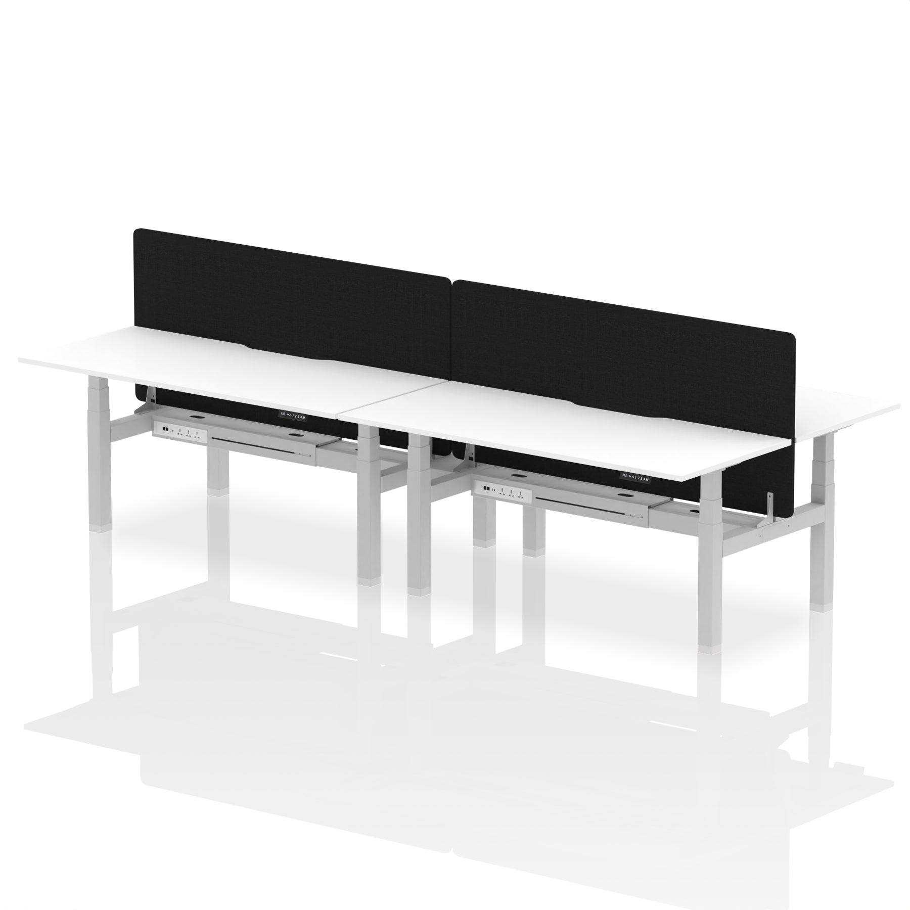 Air Back-to-Back Scalloped Edge Height Adjustable Bench Desk - 4 Person with Black Straight Screen - Ergometric