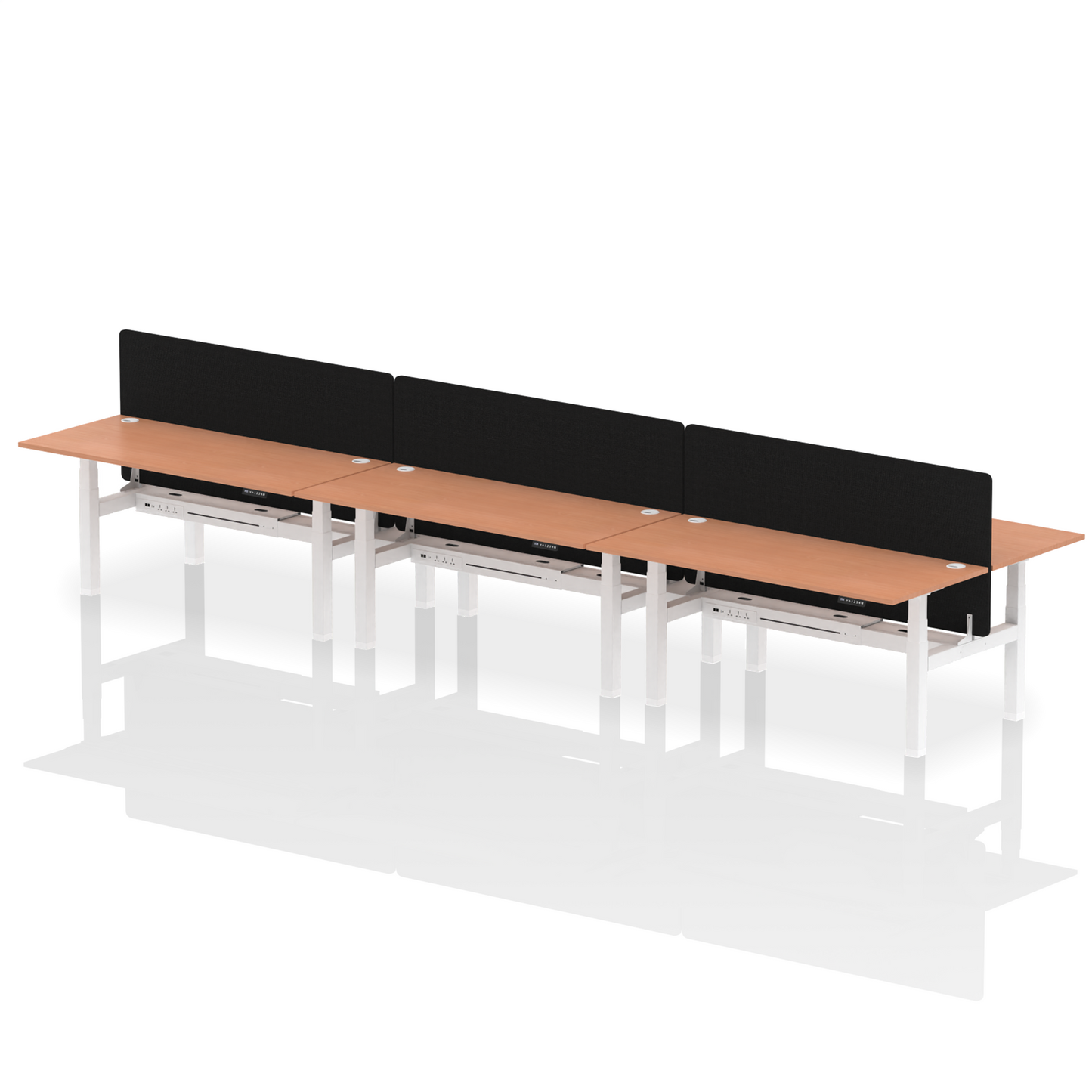 Air Back-to-Back Height Adjustable Bench Desk - 6 Person with Black Straight Screen - Ergometric