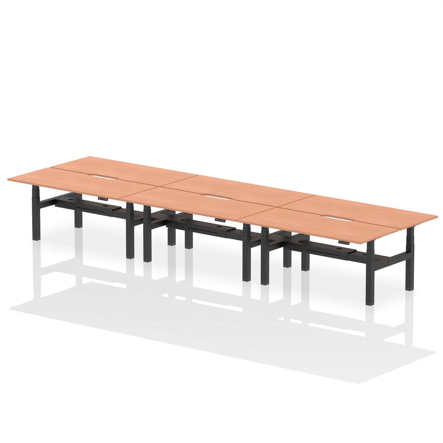 Air Back-to-Back Scalloped Edge Height Adjustable Bench Desk - 6 Person - Ergometric