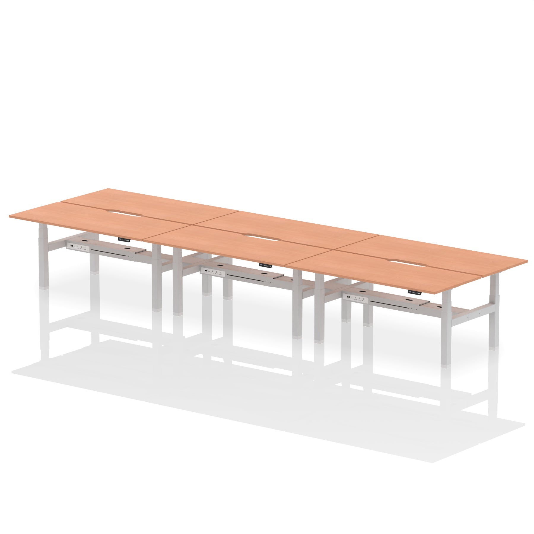 Air Back-to-Back Scalloped Edge Height Adjustable Bench Desk - 6 Person - Ergometric