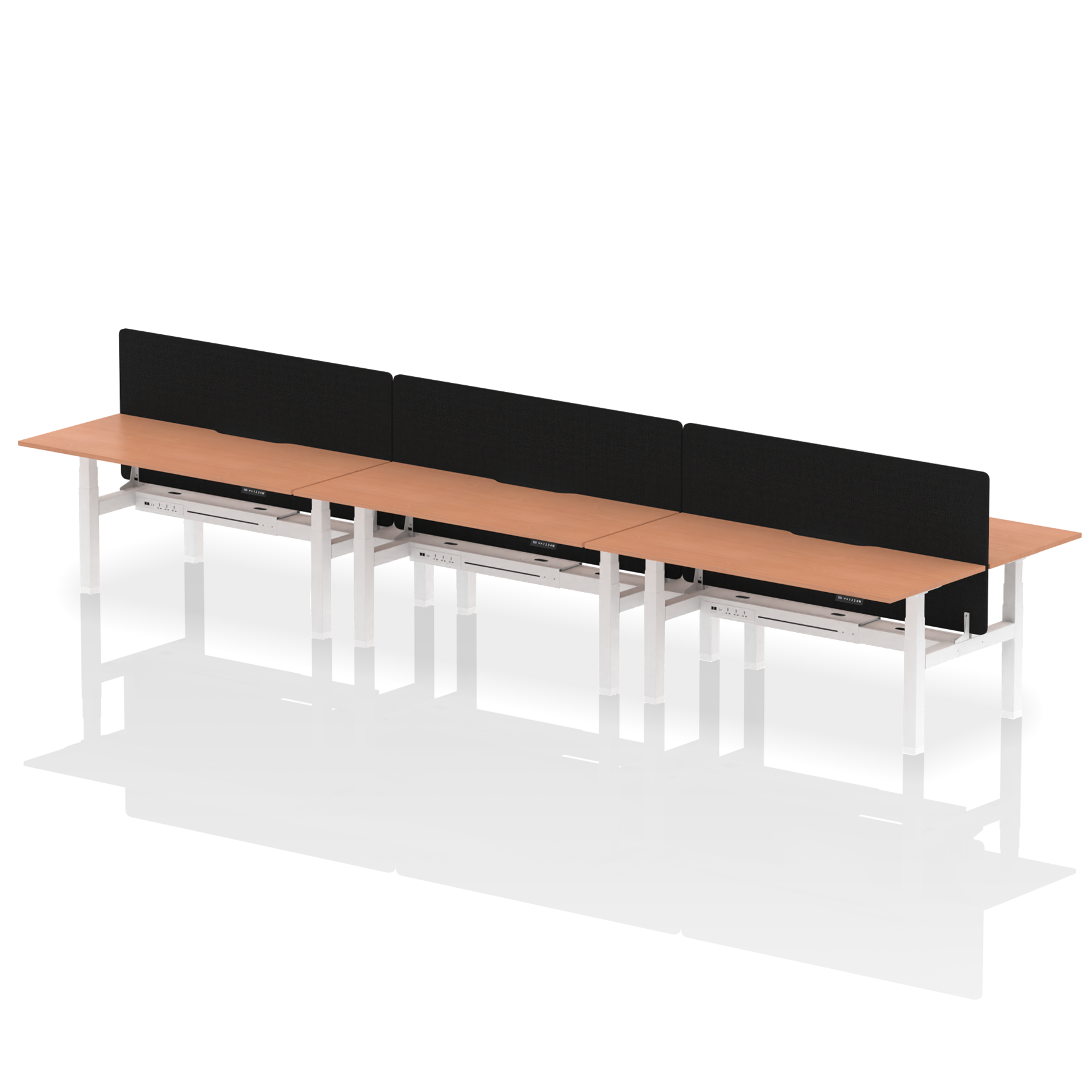 Air Back-to-Back Scalloped Edge Height Adjustable Bench Desk - 6 Person with Black Straight Screen - Ergometric