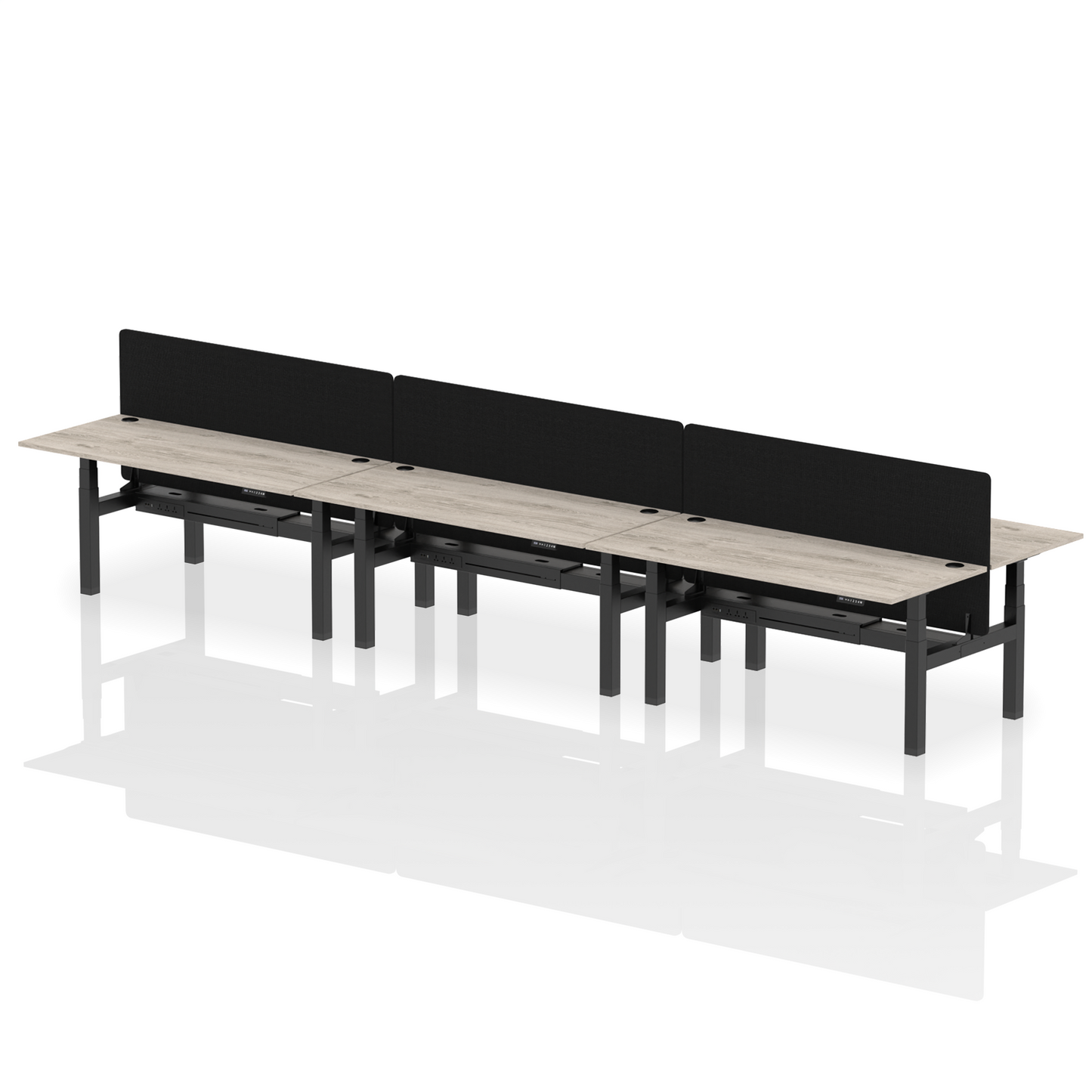 Air Back-to-Back Height Adjustable Bench Desk - 6 Person with Black Straight Screen - Ergometric