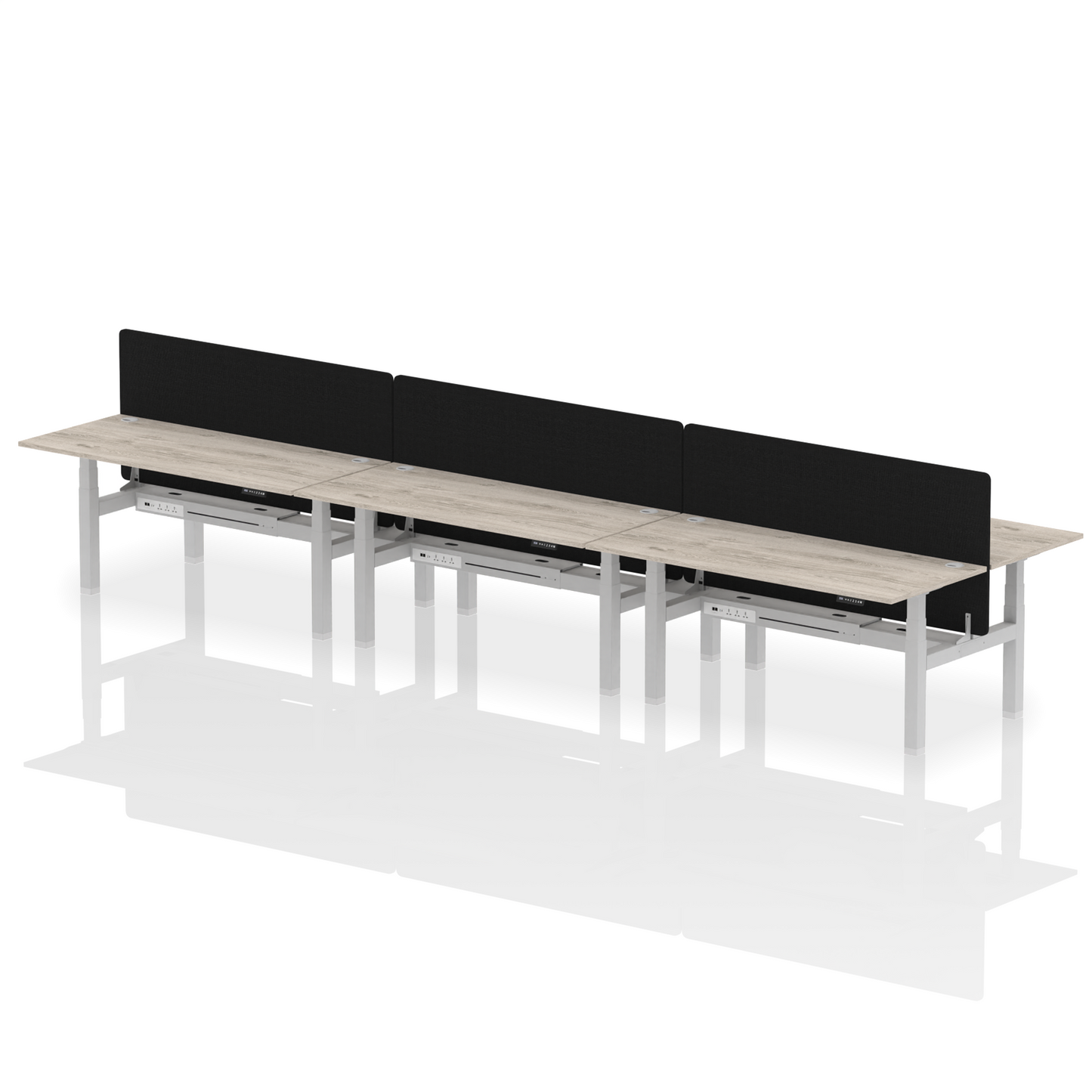Air Back-to-Back Height Adjustable Bench Desk - 6 Person with Black Straight Screen - Ergometric