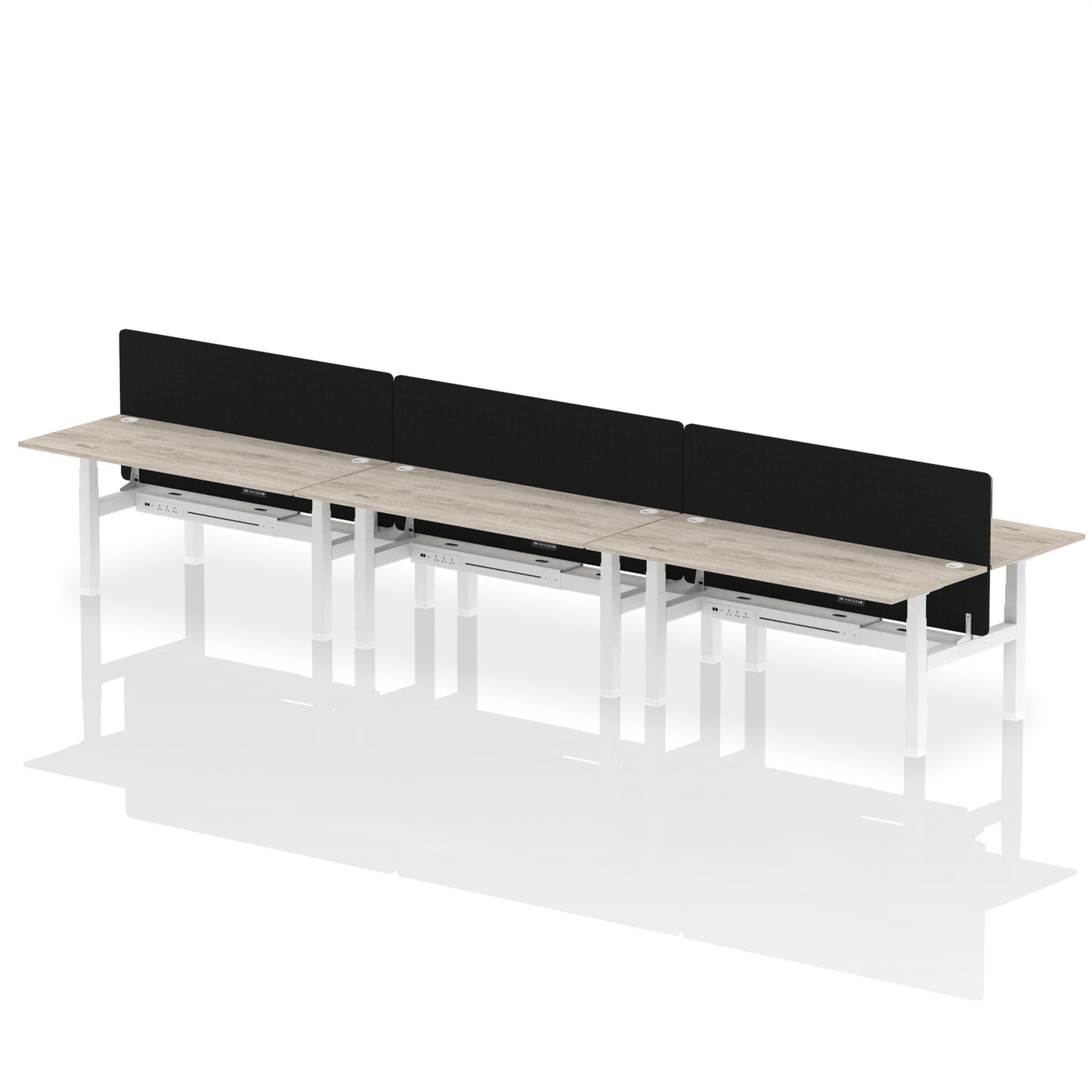 Air Back-to-Back Height Adjustable Bench Desk - 6 Person with Black Straight Screen - Ergometric
