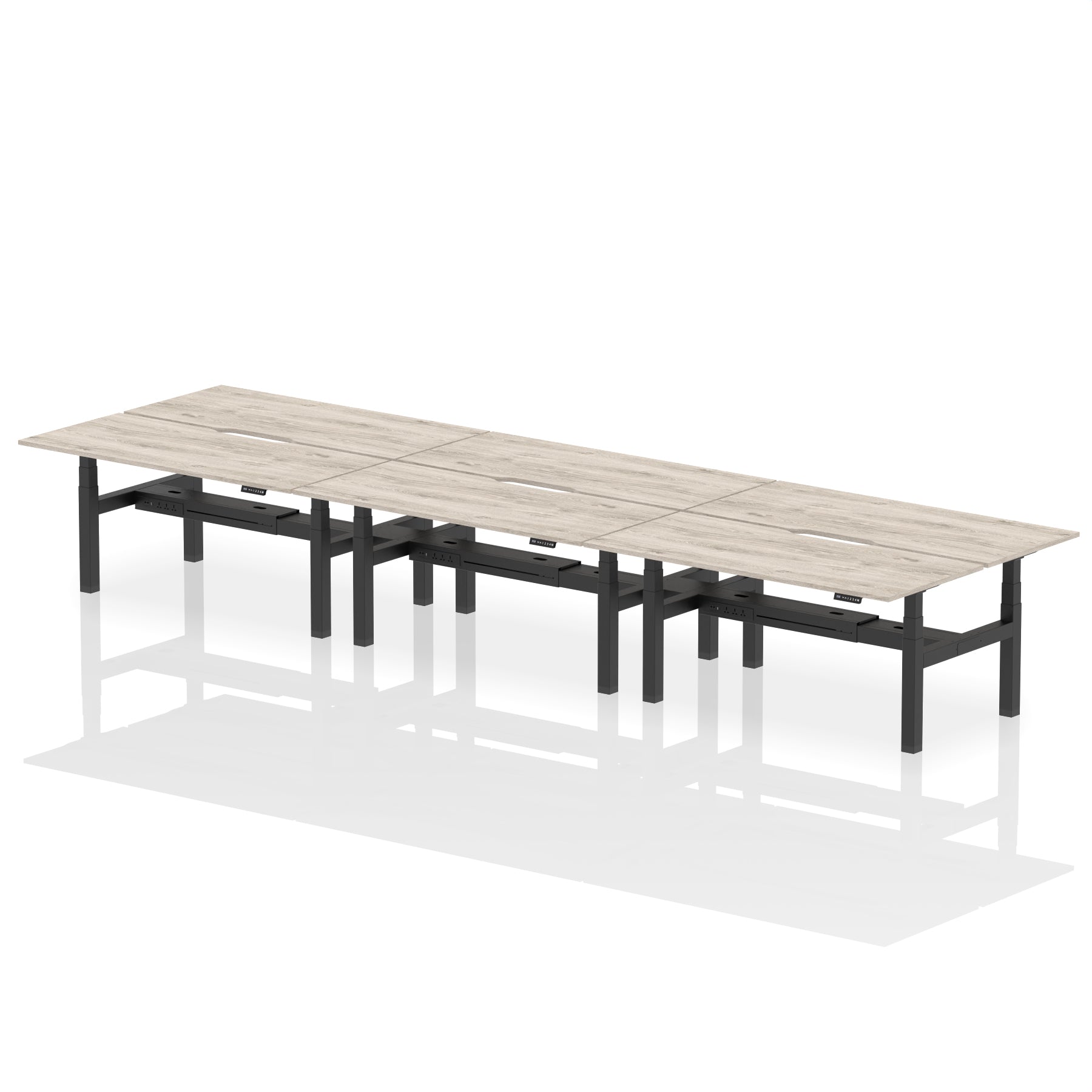 Air Back-to-Back Scalloped Edge Height Adjustable Bench Desk - 6 Person - Ergometric