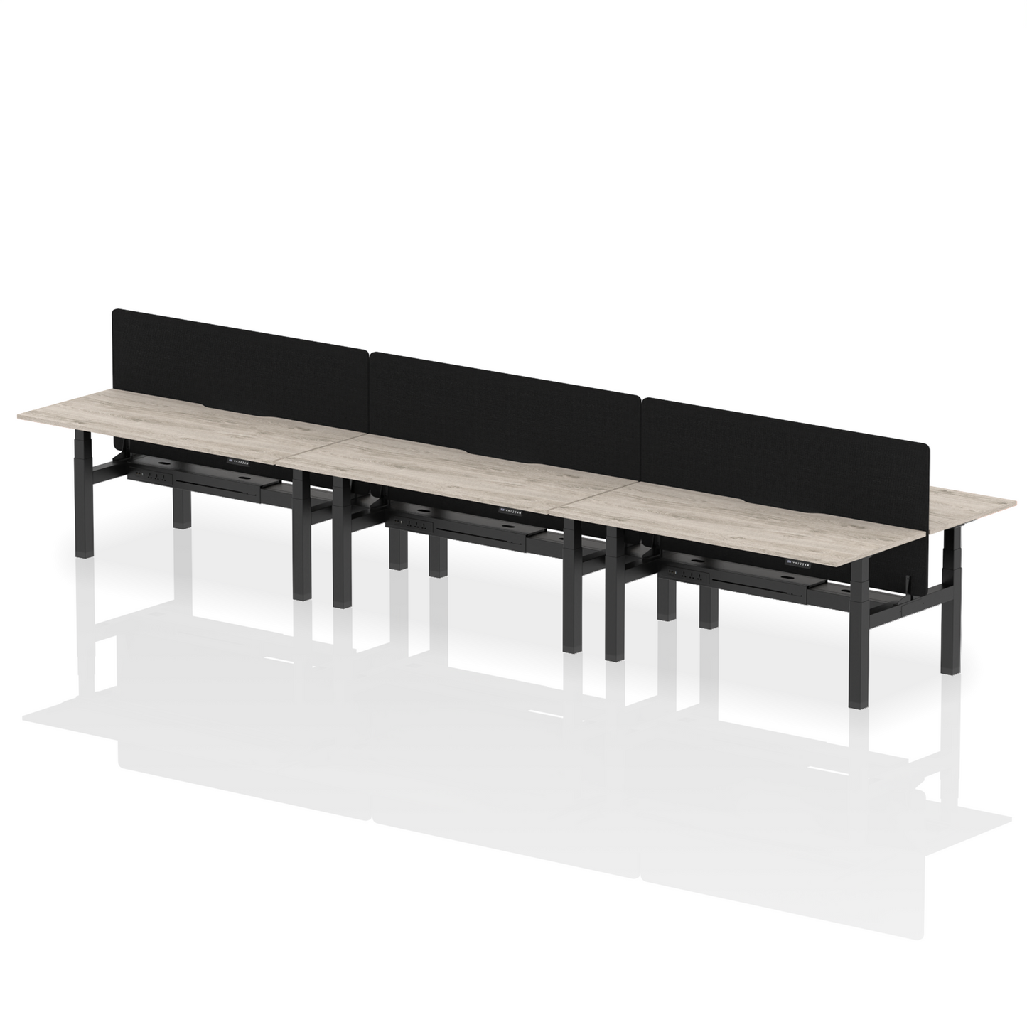 Air Back-to-Back Scalloped Edge Height Adjustable Bench Desk - 6 Person with Black Straight Screen - Ergometric