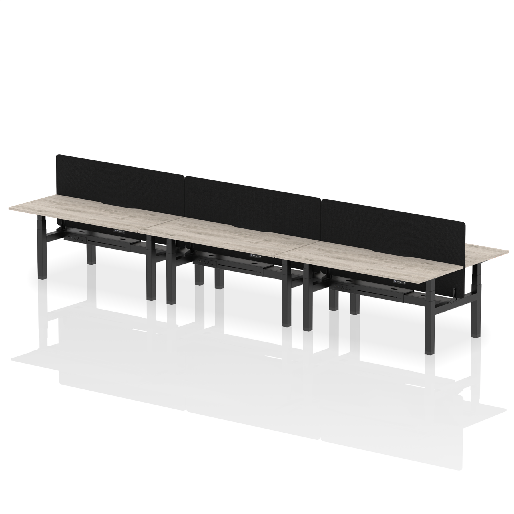 Air Back-to-Back Scalloped Edge Height Adjustable Bench Desk - 6 Person with Black Straight Screen - Ergometric