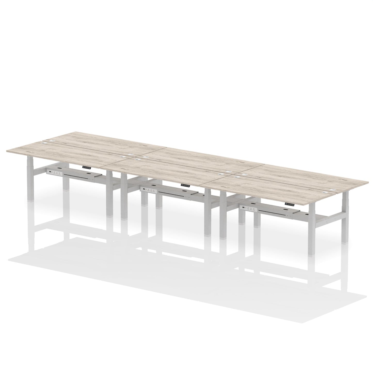 Air Back-to-Back Scalloped Edge Height Adjustable Bench Desk - 6 Person - Ergometric