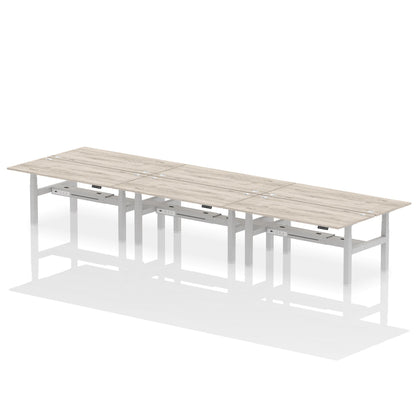 Air Back-to-Back Scalloped Edge Height Adjustable Bench Desk - 6 Person - Ergometric